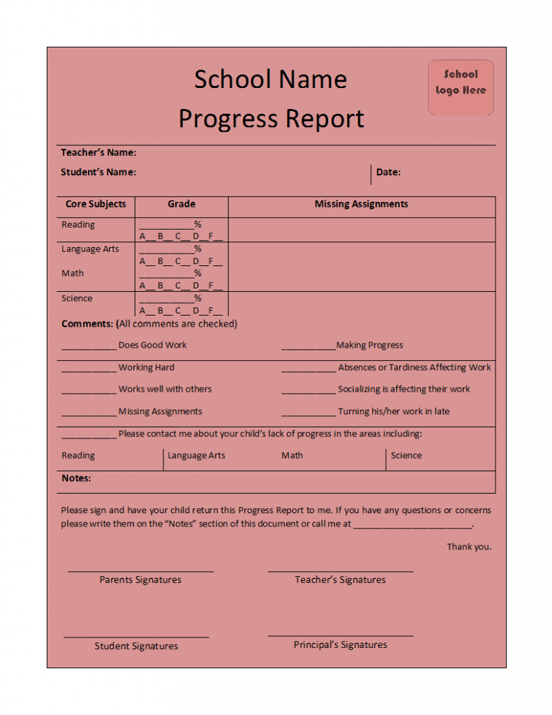 Progress Report Template Inside Student Progress Report Template