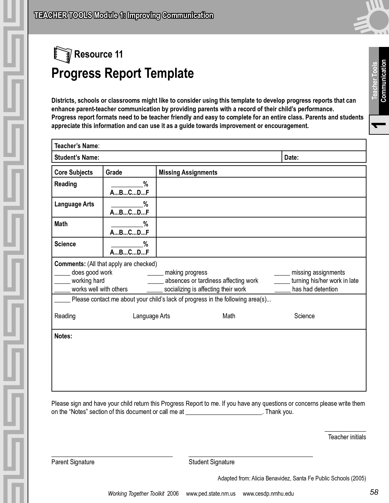 Progress Report Template | Progress Report Template – Pdf For Report Card Template Pdf
