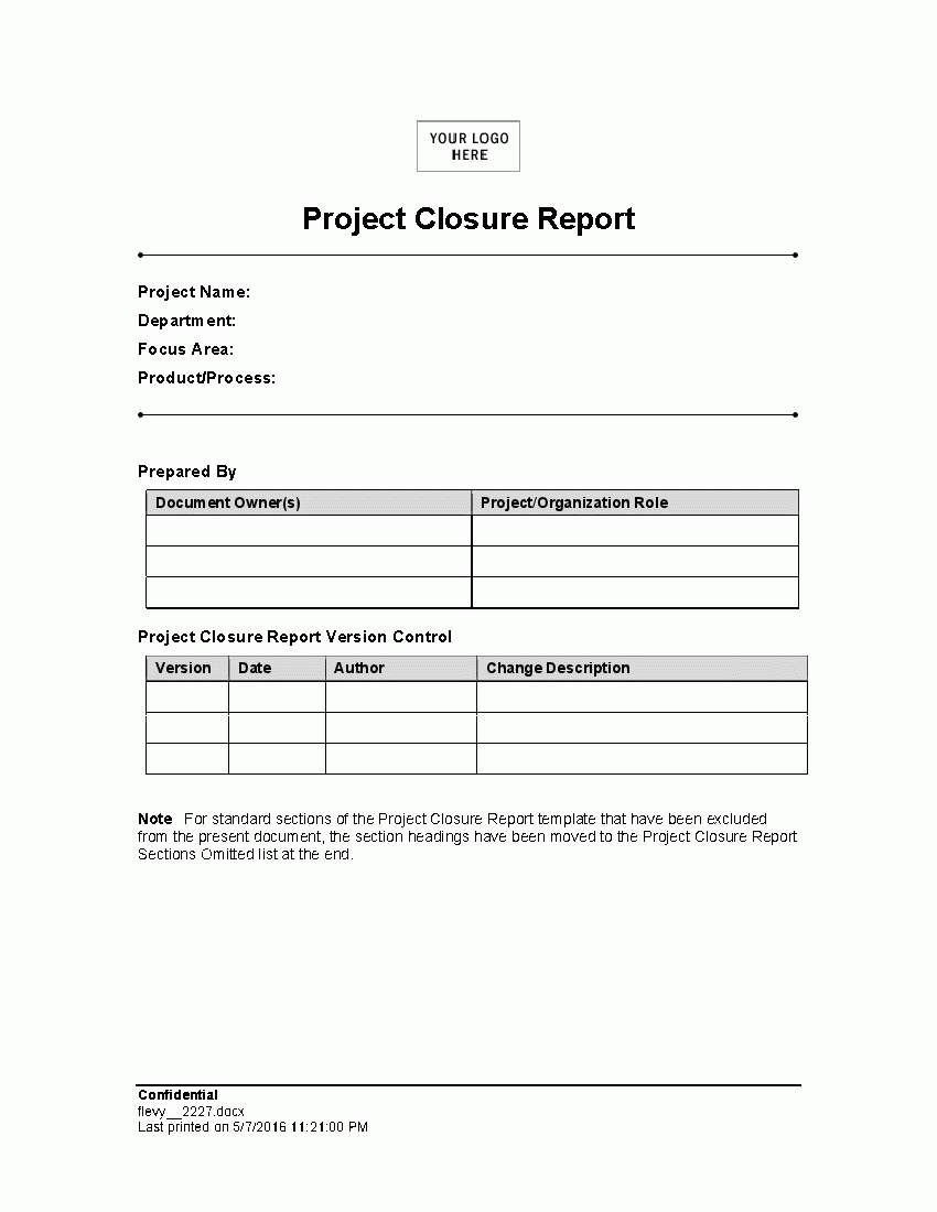Project Closure Report (Word) - Flevypro Document Throughout Closure Report Template
