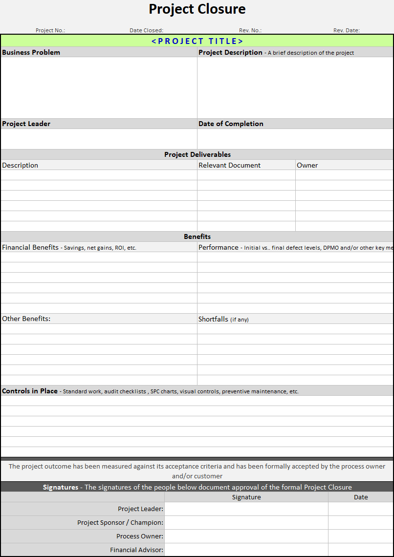Project Closure Template | Continuous Improvement Toolkit For Closure Report Template