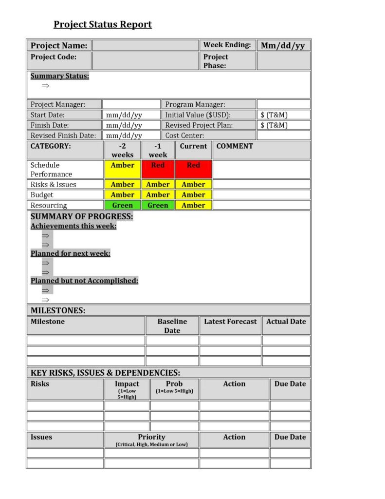Project Management. Project Management Report Template In Weekly Progress Report Template Project Management