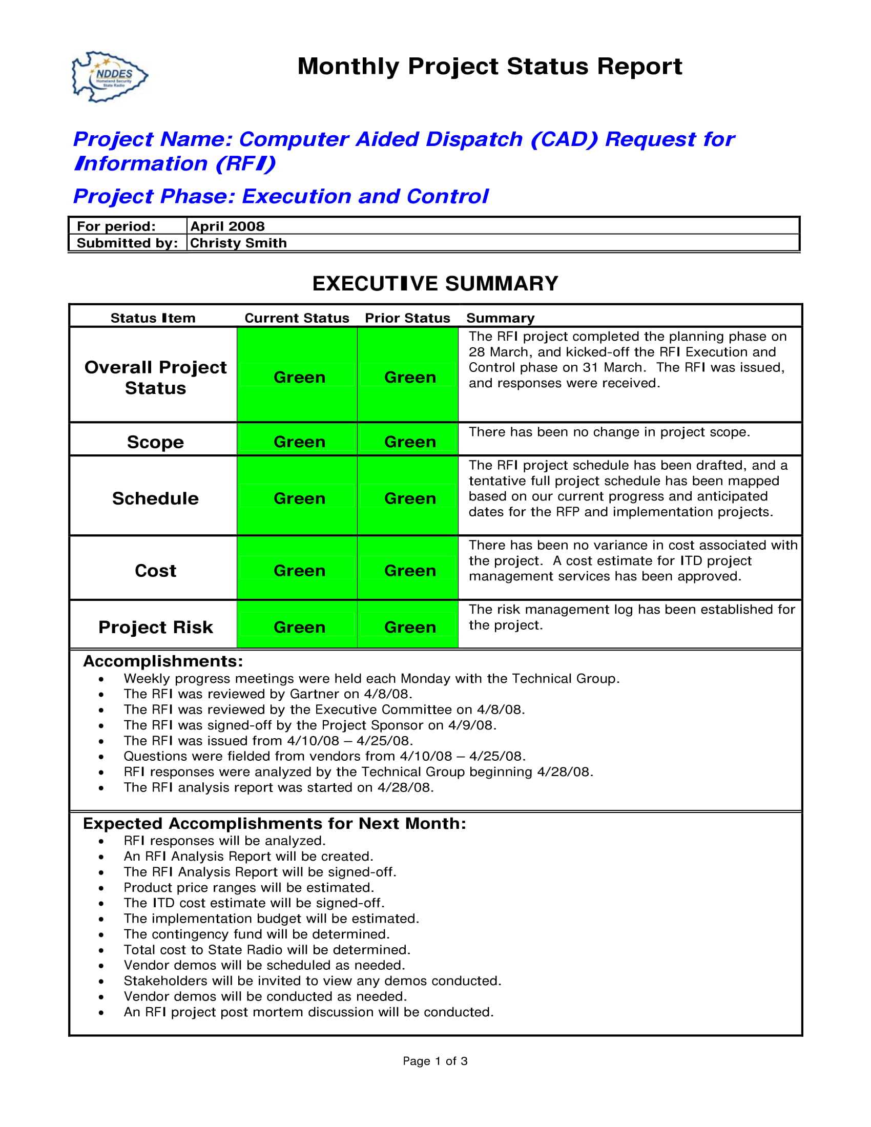 Project Monthly Status Report Template – Atlantaauctionco With Monthly Status Report Template