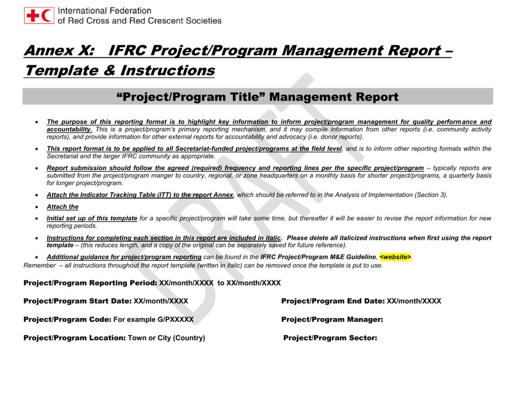 Project/programme Report Template For M&e Report Template