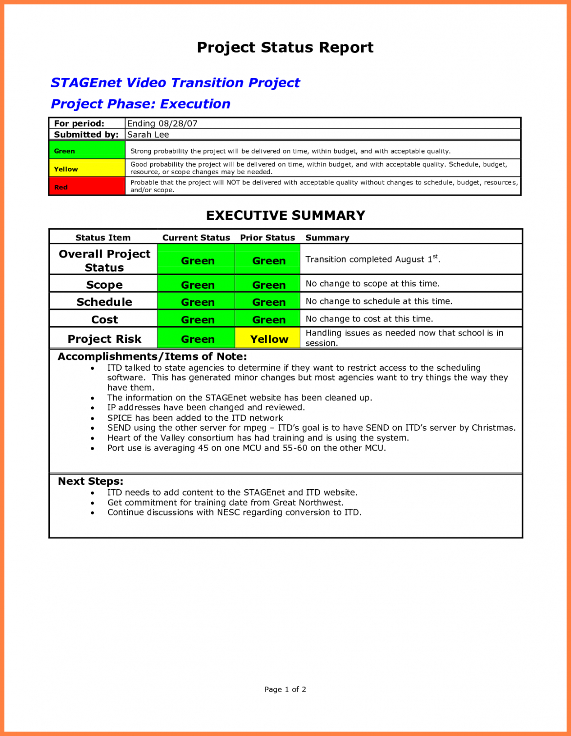Project Status Report Template Excel – Teplates For Every Day Inside Executive Summary Project Status Report Template