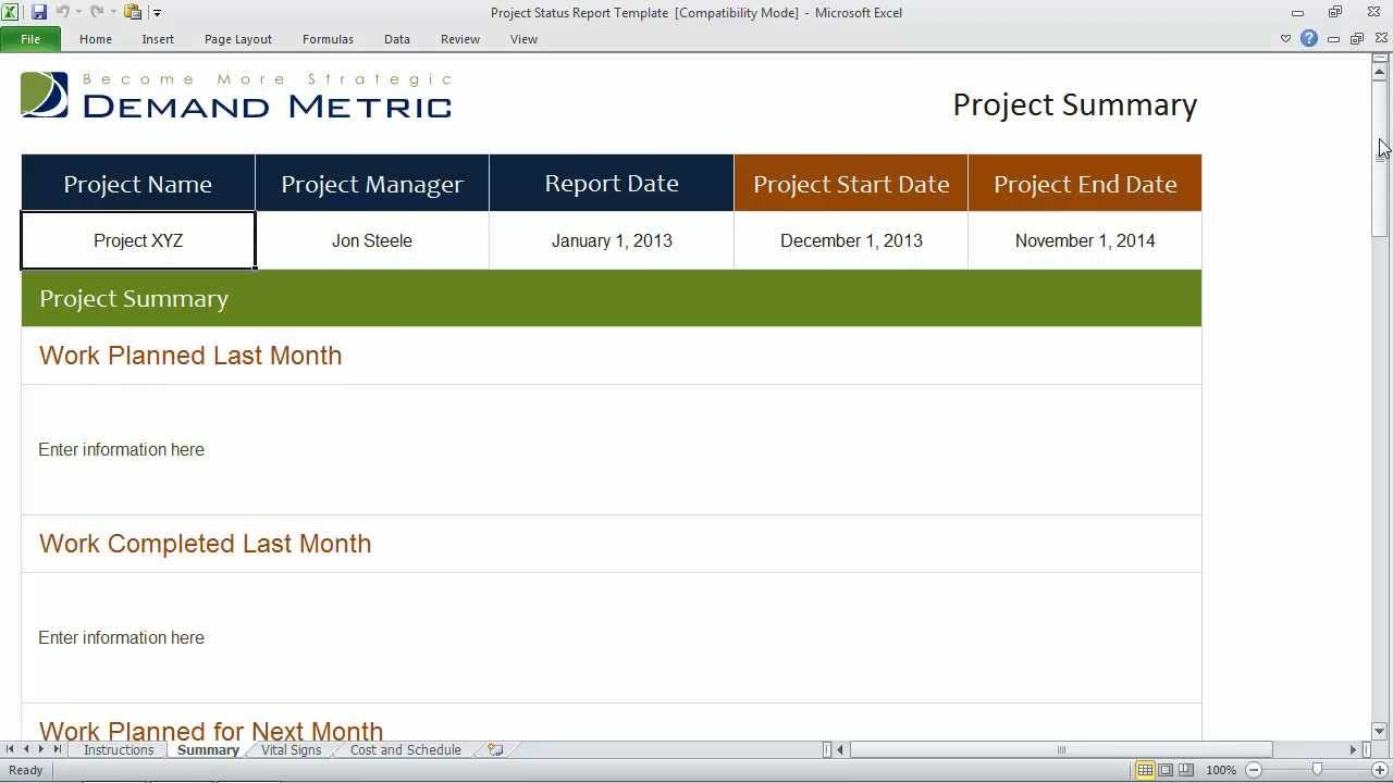 Project Status Report Template With Monthly Program Report Template