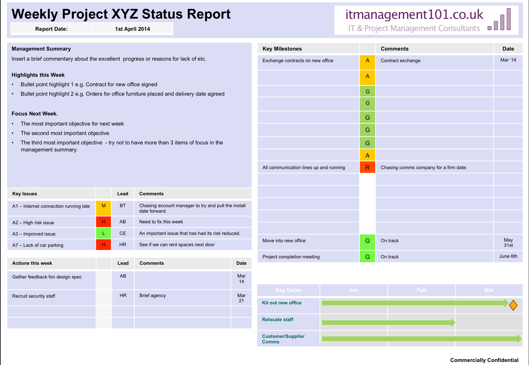 Project Summary On A Page Status Template: Single Page Report Inside One Page Status Report Template