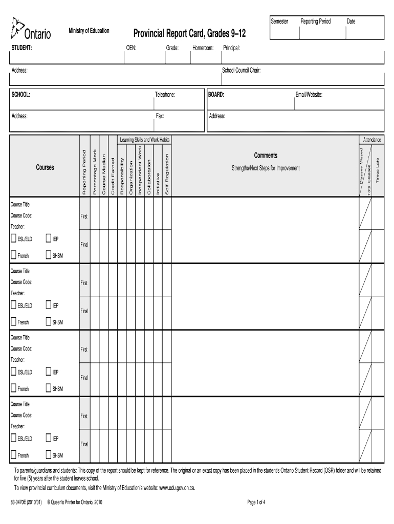 Provincial Report Card – Fill Online, Printable, Fillable In Blank Report Card Template