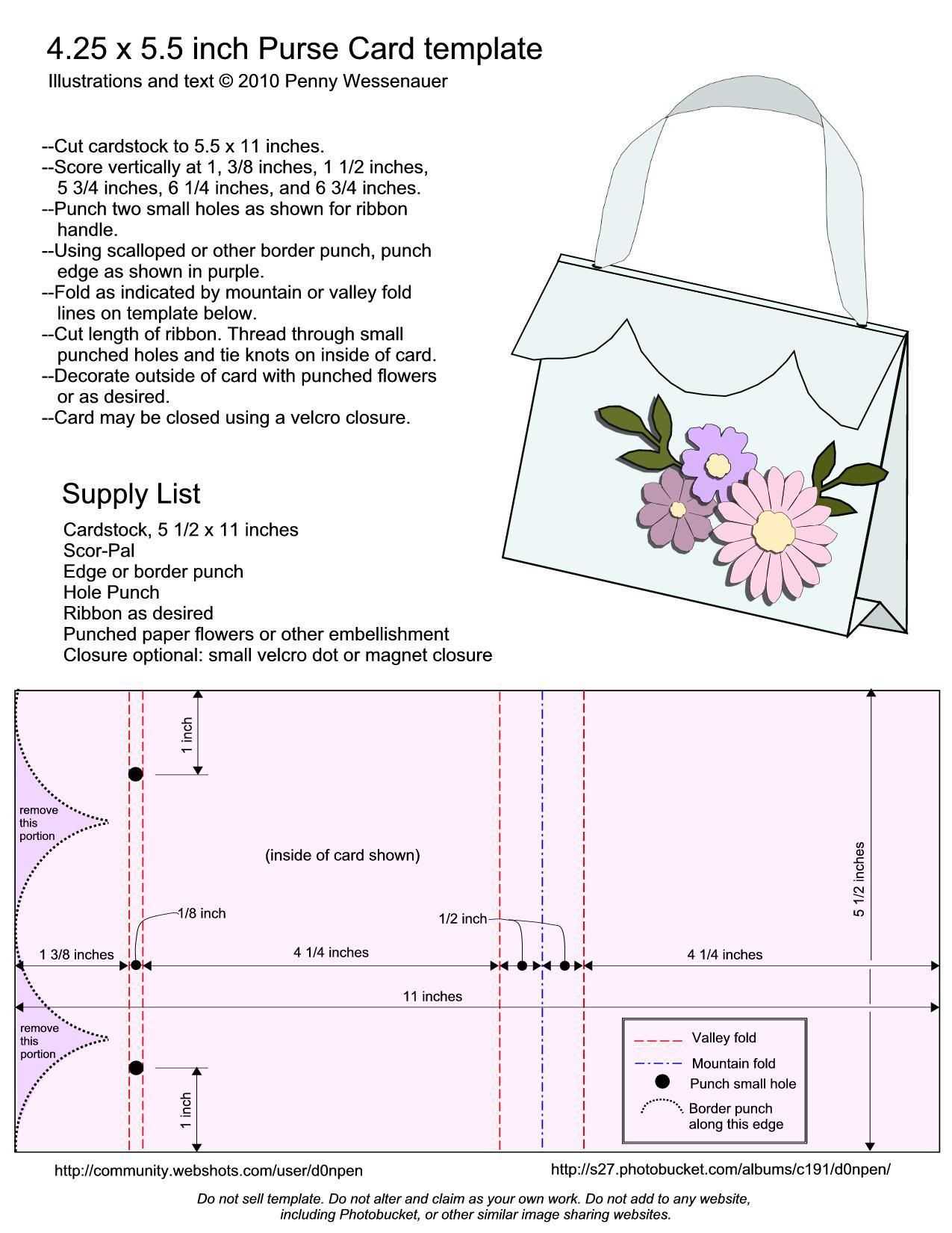 Purse Card Template – Size A2 ( 4.25 X 5.5) | Template For A2 Card Template