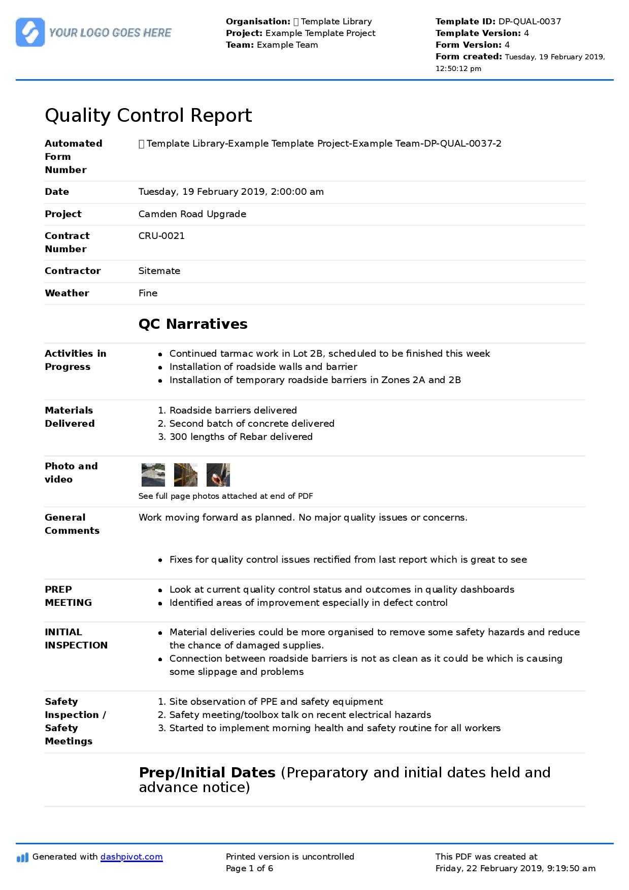 Qa Qc Report Template And Sample With Customisable Format Regarding Software Quality Assurance Report Template