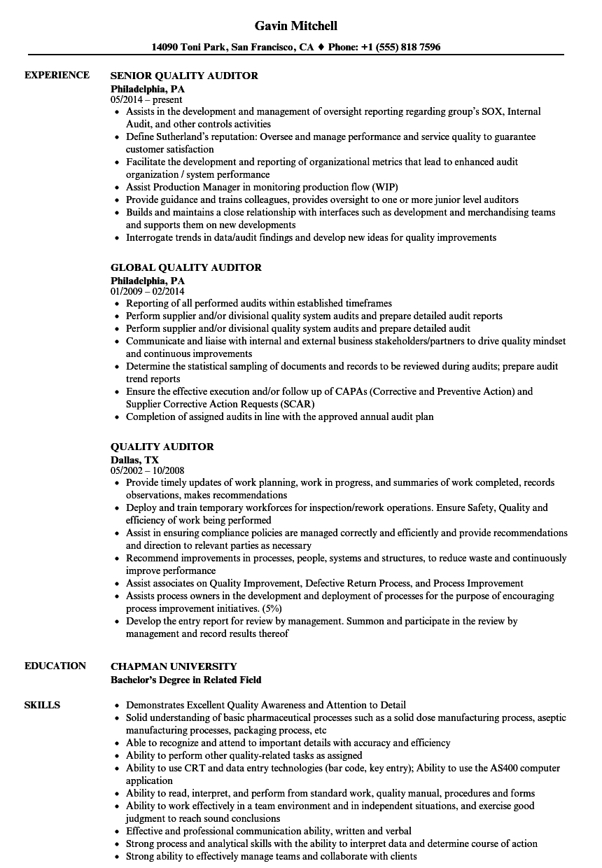 Quality Auditor Resume Samples | Velvet Jobs Throughout Gmp Audit Report Template