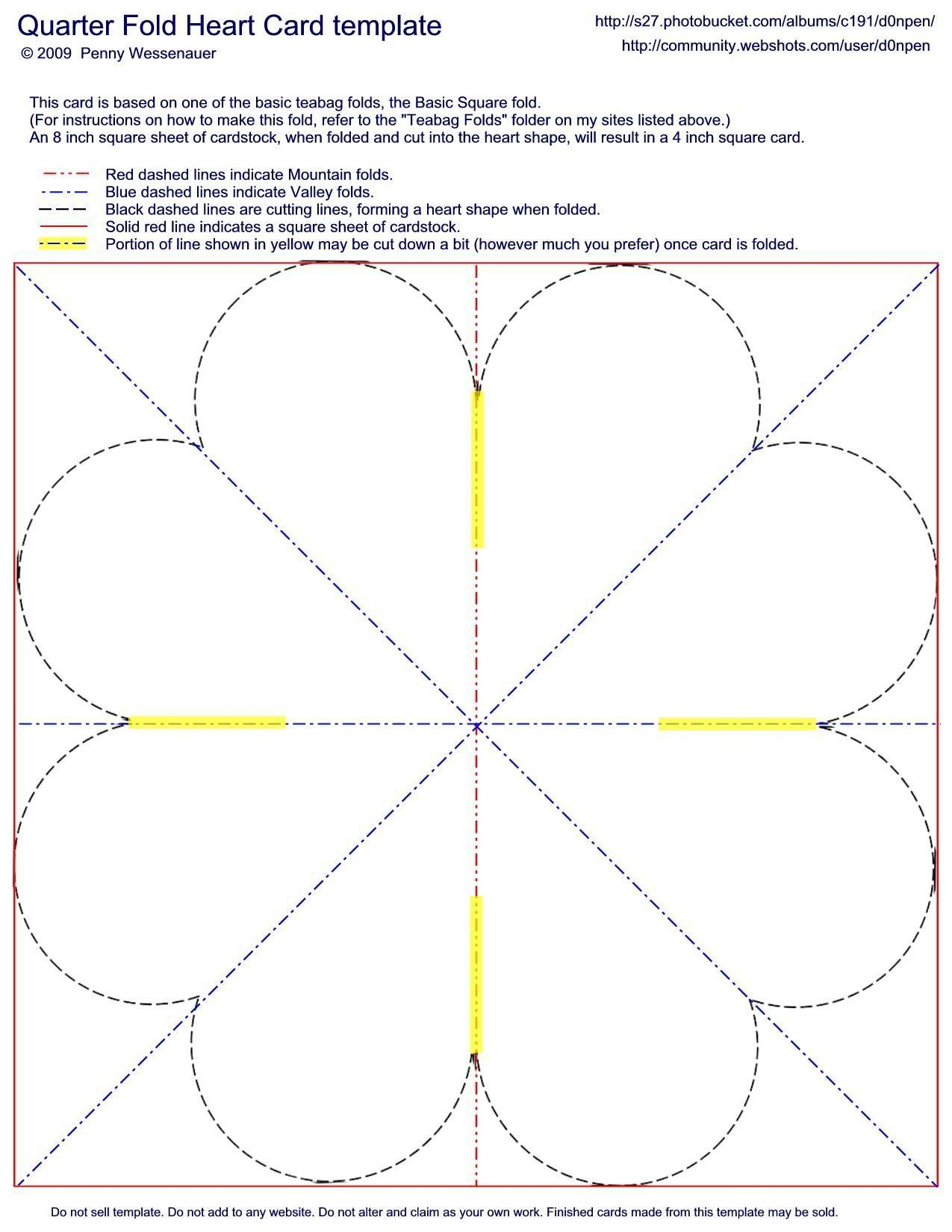 Quarter Fold Heart Card Template | Valentines | Heart Cards With Quarter Fold Card Template