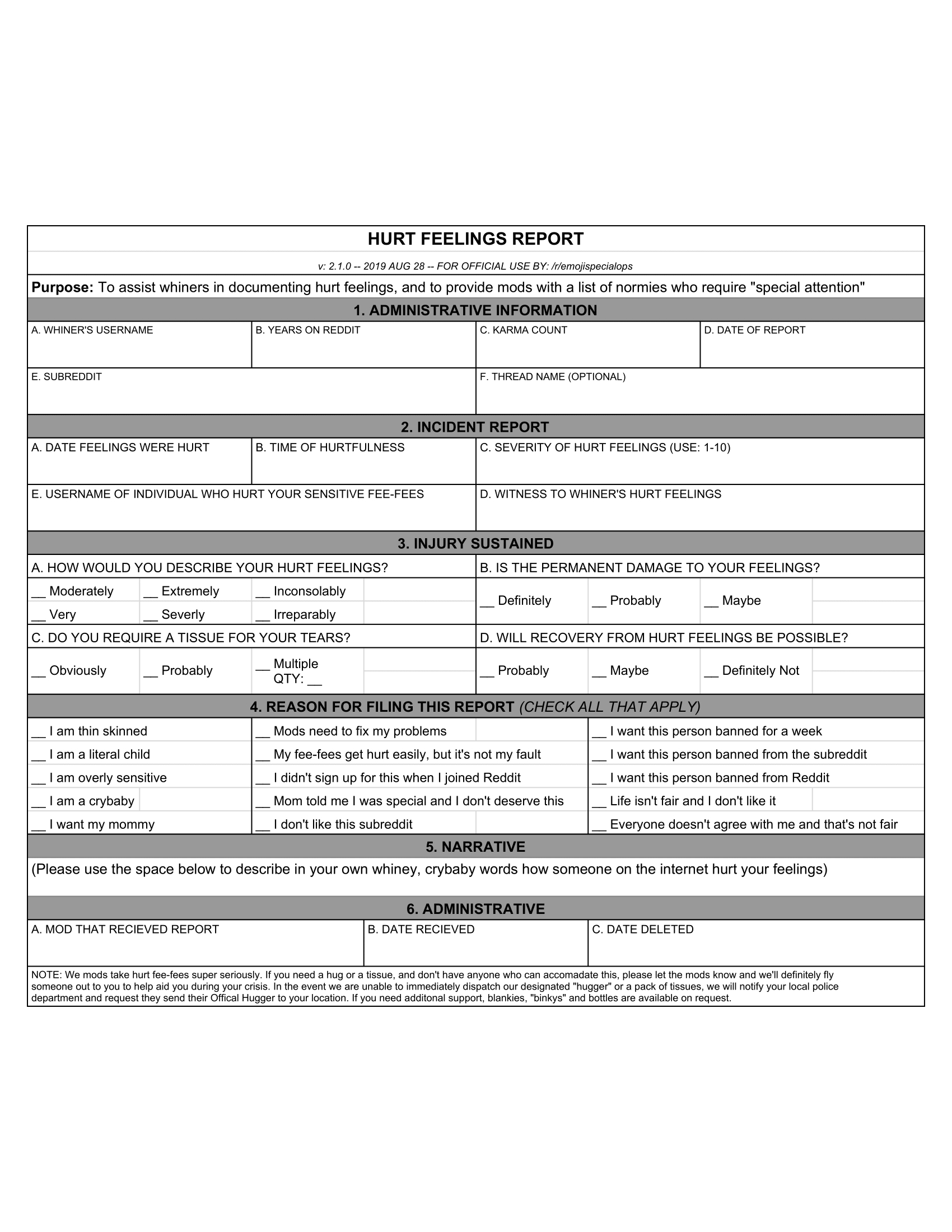 R/emojispecialops Hurt Feelings Report : Emojispecialops Pertaining To Hurt Feelings Report Template