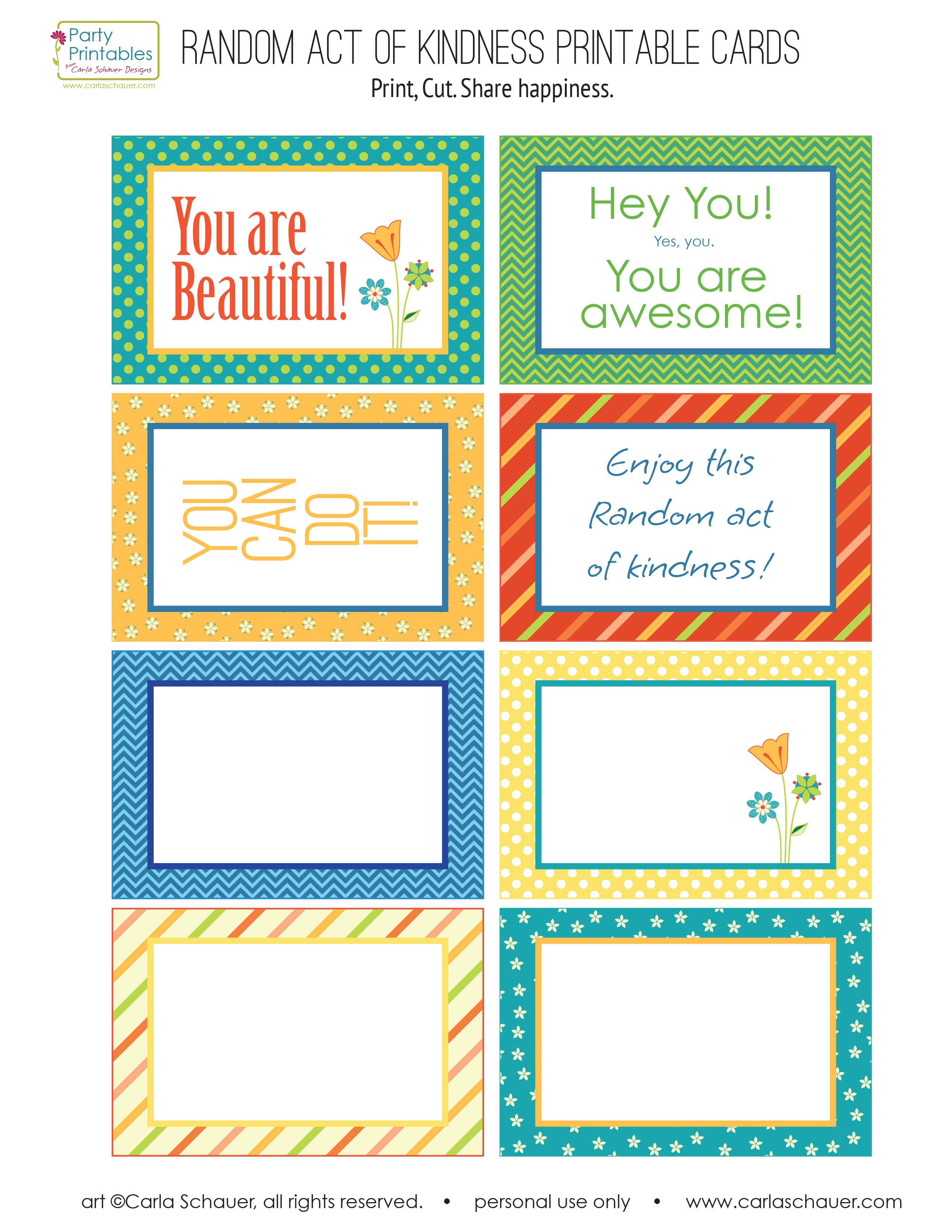 Random Act Of Kindness Free Printables | Carla Schauer Designs Pertaining To Random Acts Of Kindness Cards Templates
