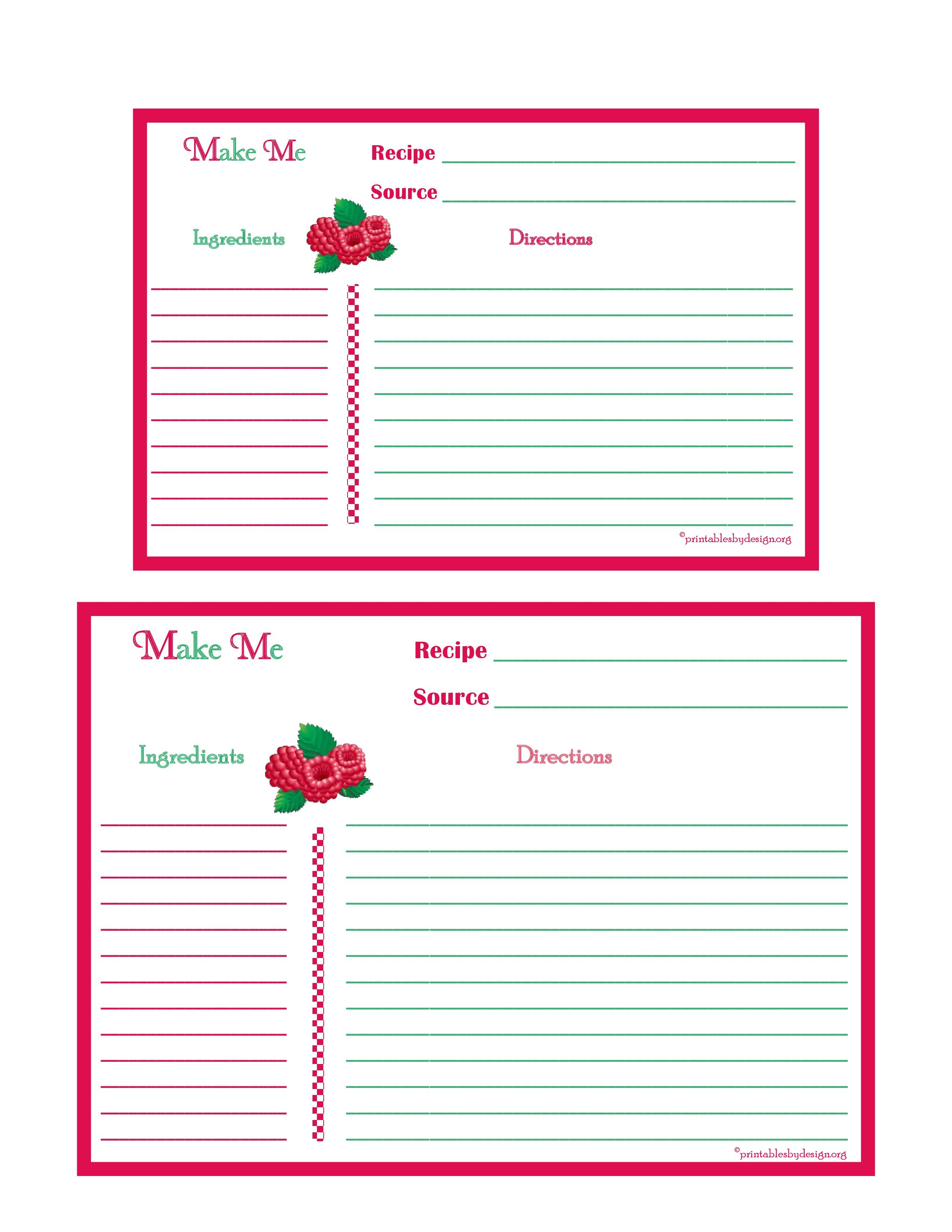 Raspberries Recipe Card - 4X6 & 5X7 Page | Recipe Keepers Intended For 4X6 Photo Card Template Free