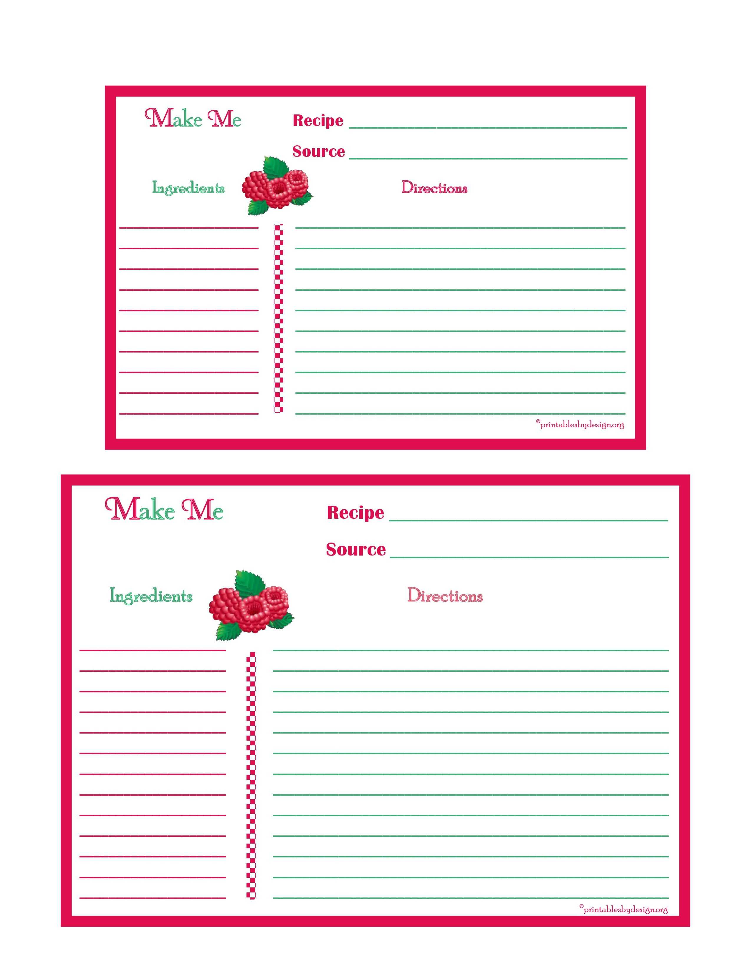 Raspberries Recipe Card – 4X6 & 5X7 Page | Recipe Keepers Intended For 4X6 Photo Card Template Free