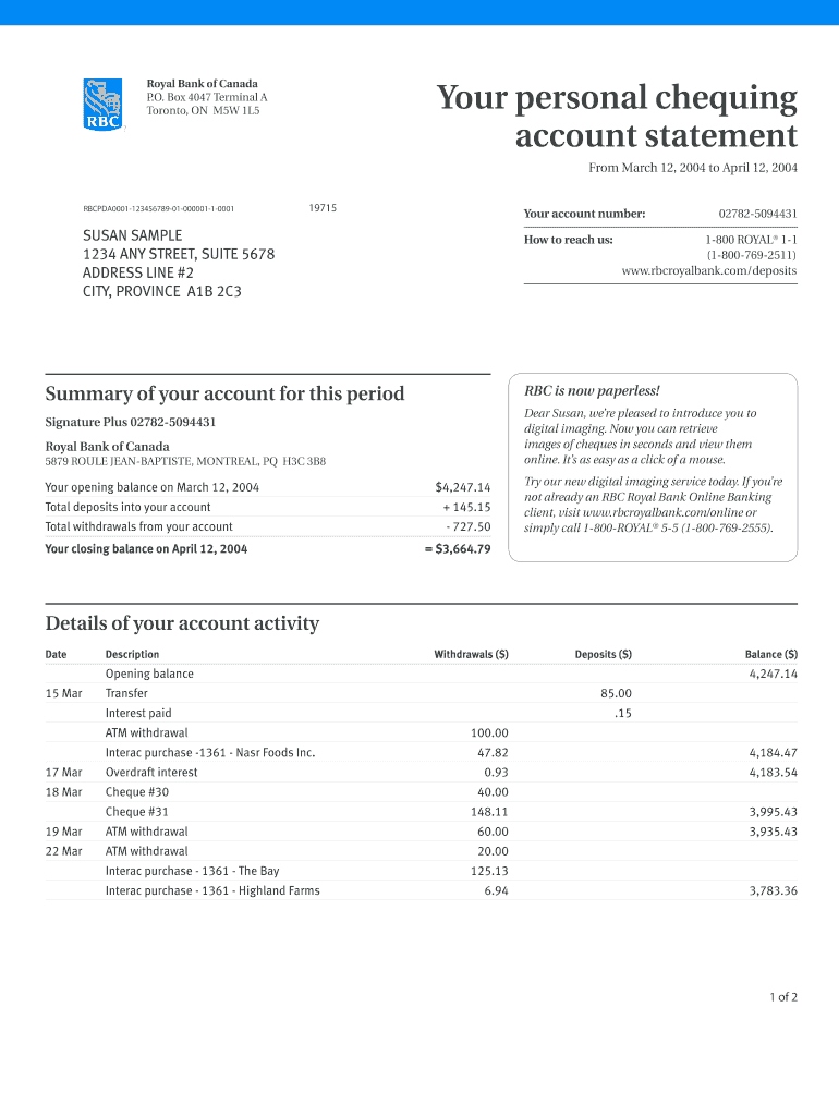 Rbc Bank Statement Psd – Fill Online, Printable, Fillable Intended For Blank Bank Statement Template Download