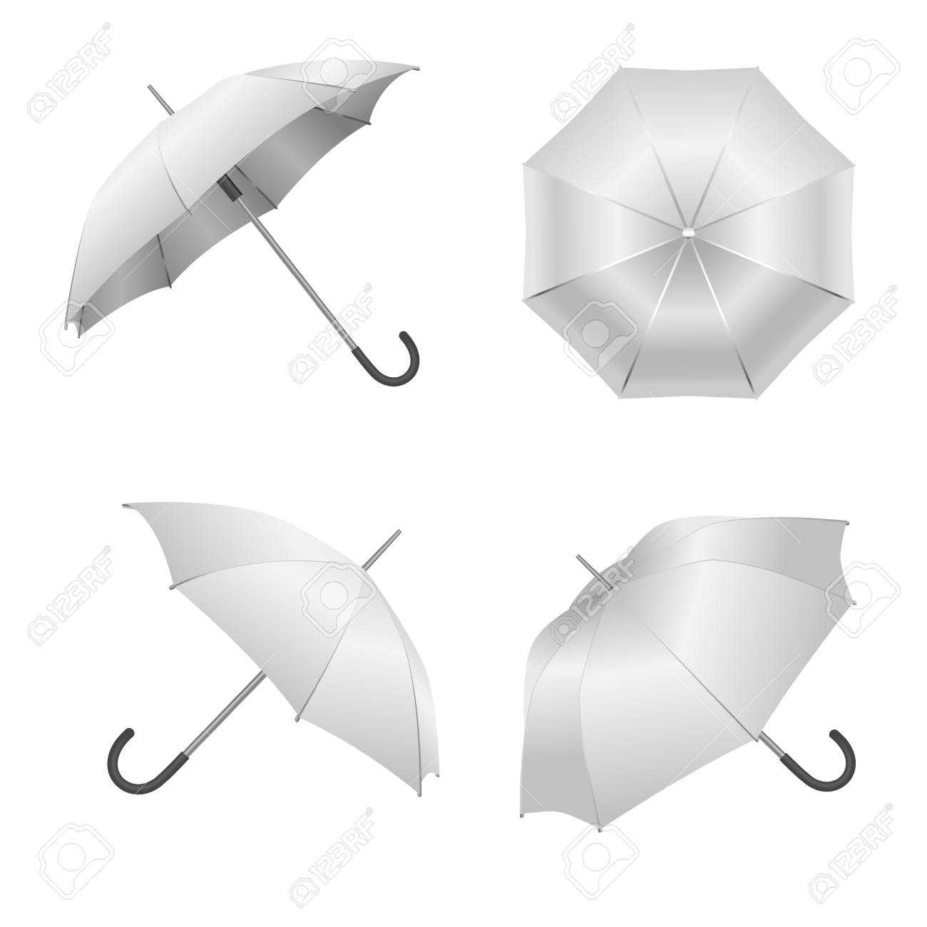 Realistic Detailed 3D White Blank Umbrella Template Mockup Set.. With Blank Umbrella Template