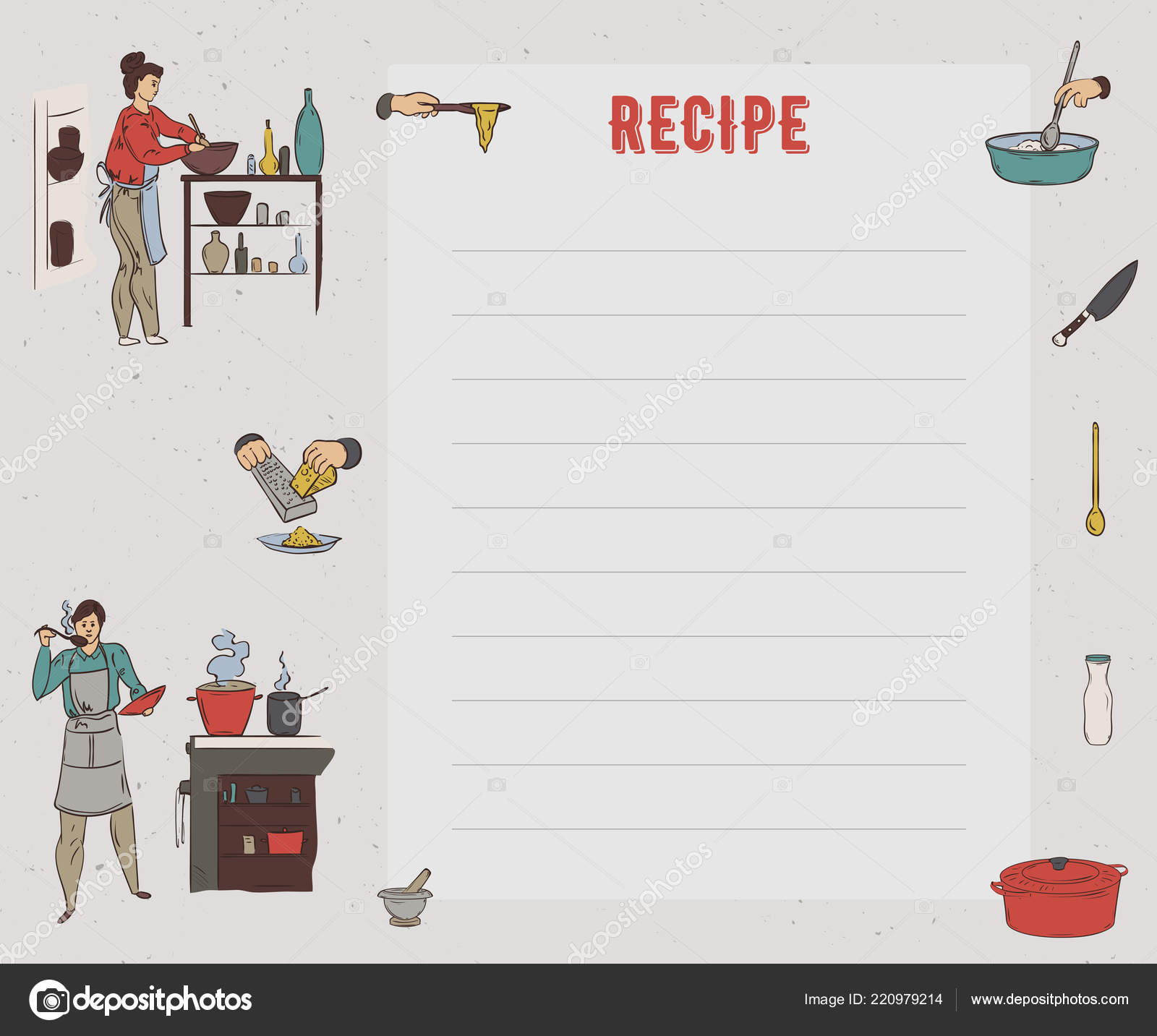 Recipe Card Cookbook Page Design Template People Preparing Intended For Restaurant Recipe Card Template