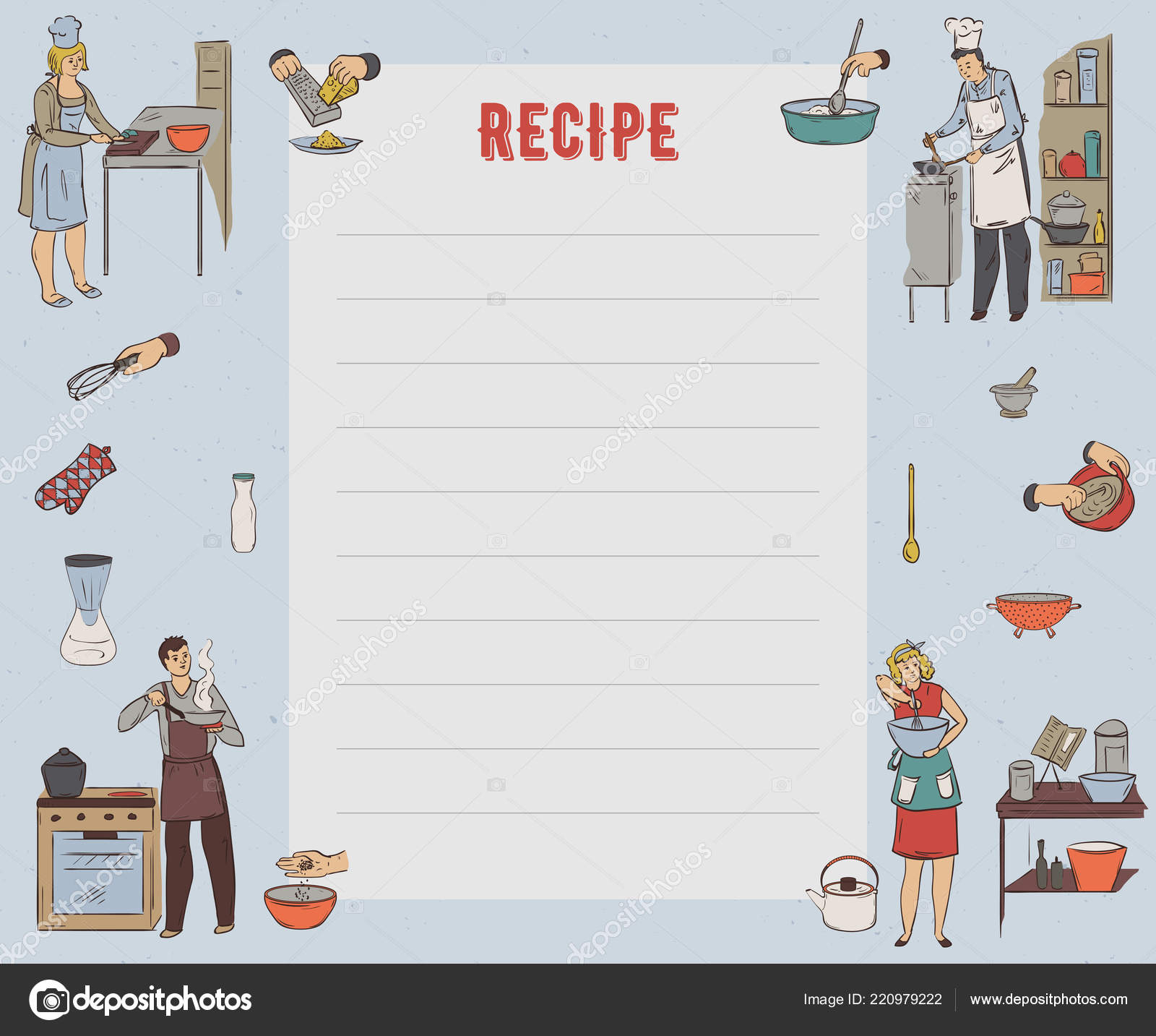 Recipe Card Cookbook Page Design Template People Preparing Throughout Restaurant Recipe Card Template
