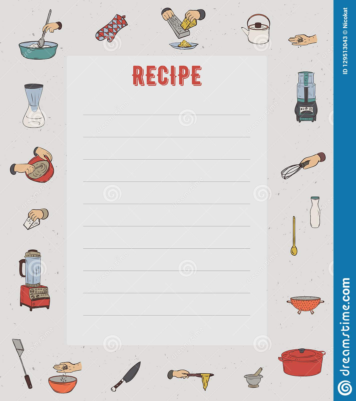 Recipe Card. Cookbook Page. Design Template With Kitchen With Regard To Restaurant Recipe Card Template