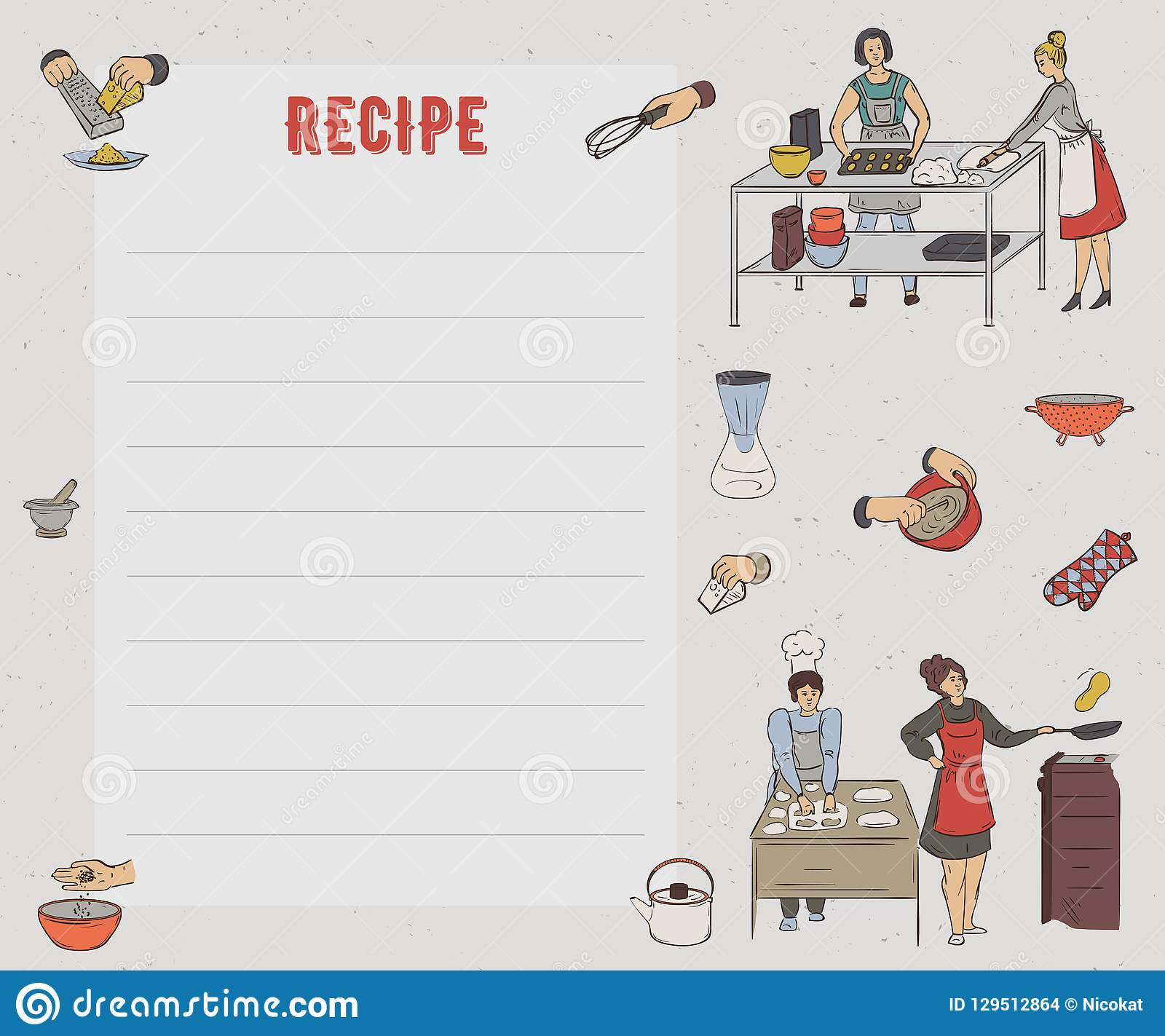 Recipe Card. Cookbook Page. Design Template With People Within Restaurant Recipe Card Template