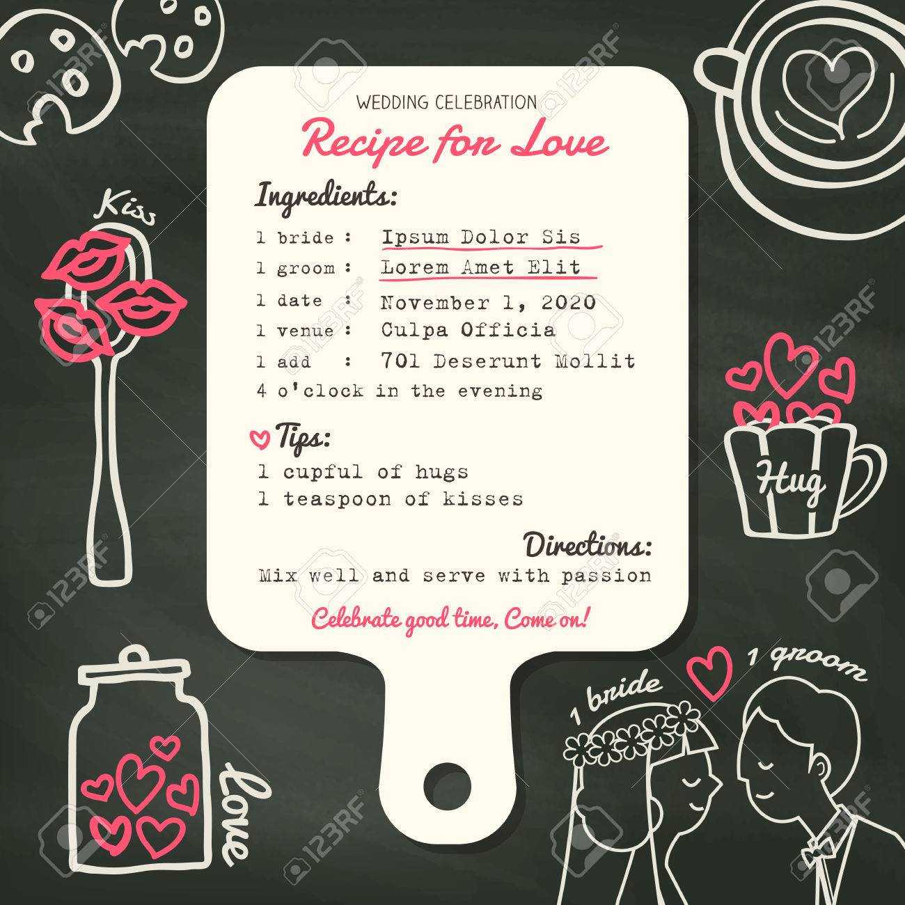 Recipe Card Creative Wedding Invitation Design Template With.. Regarding Recipe Card Design Template