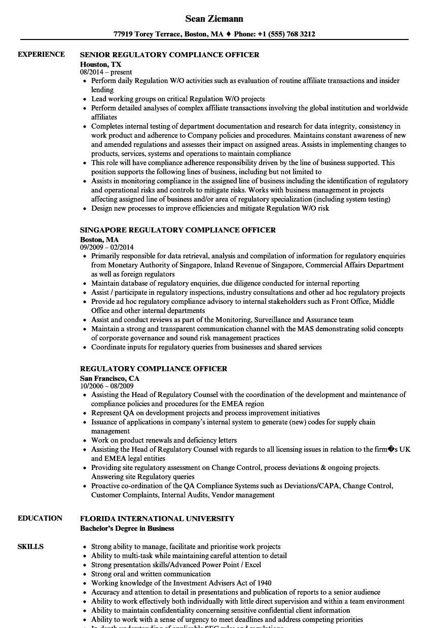 Regulatory Compliance Officer Resume Samples | Velvet Jobs Intended For Compliance Monitoring Report Template