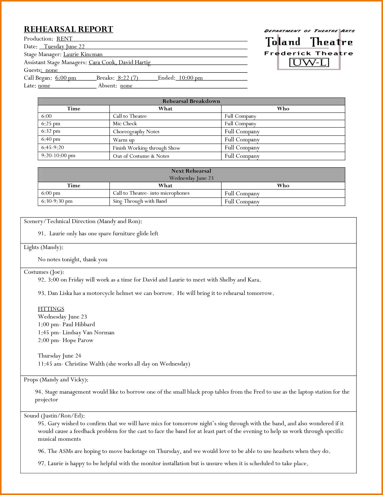 Rehearsal Report Template Editable Digital Expense | Stage Inside Rehearsal Report Template