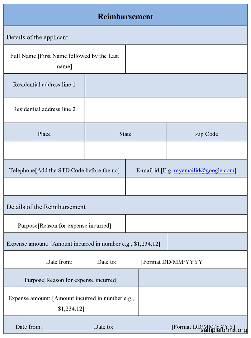 Reimbursement Form Template : Sample Forms Throughout Reimbursement Form Template Word