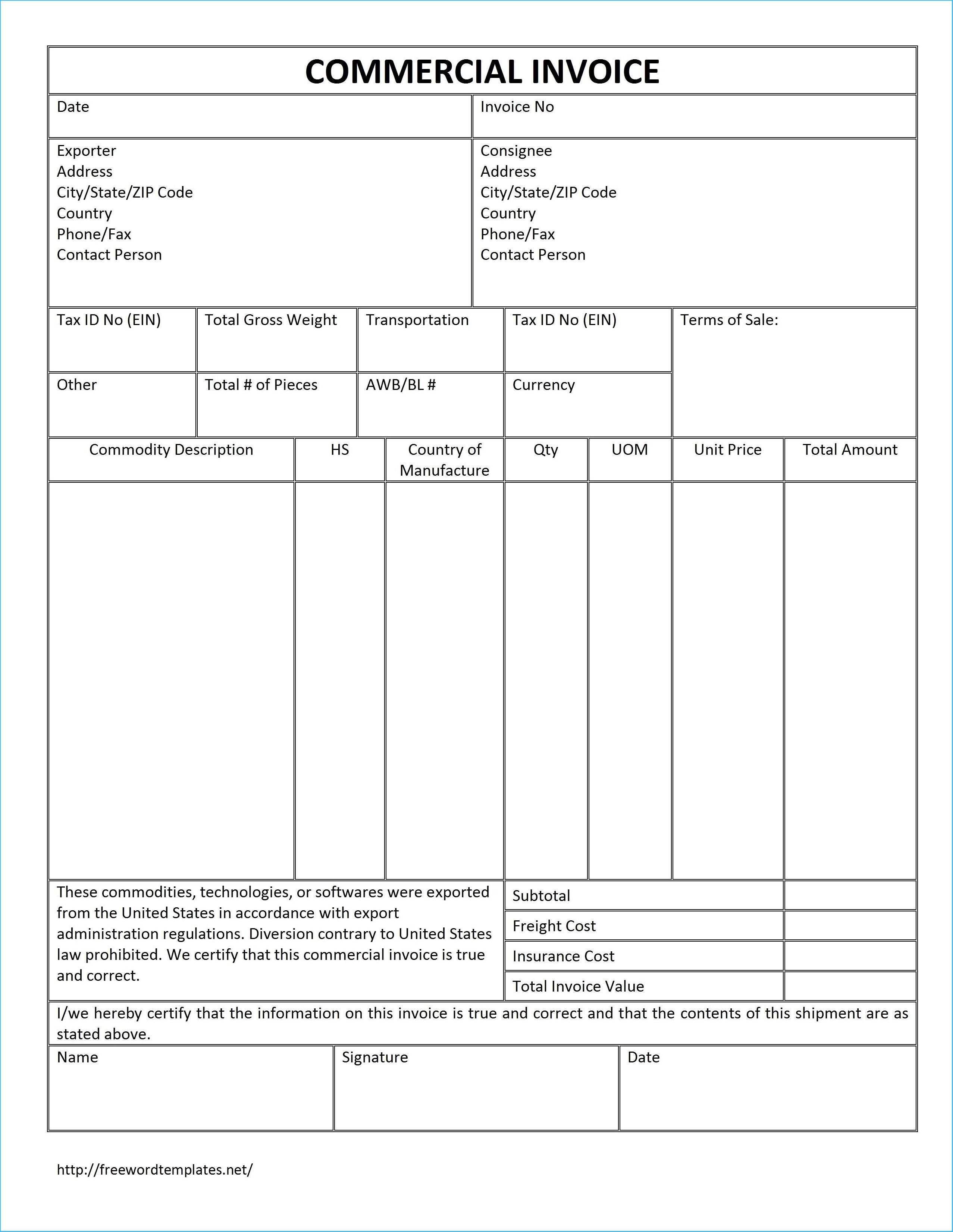 Remarkable Commercial Invoice Template Word Which Can Be Regarding Commercial Invoice Template Word Doc