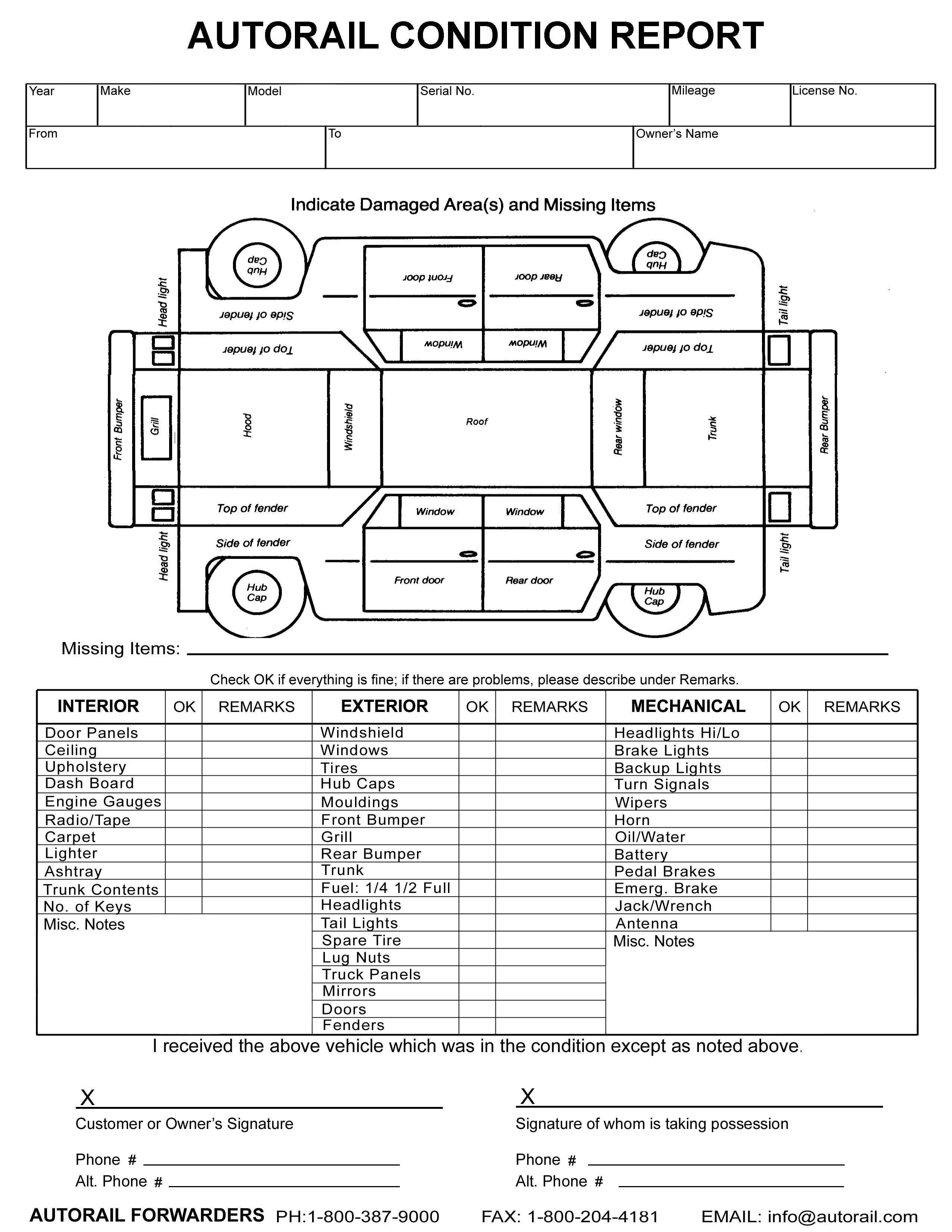 Rental Truck: Rental Truck Inspection Form Intended For Truck Condition Report Template