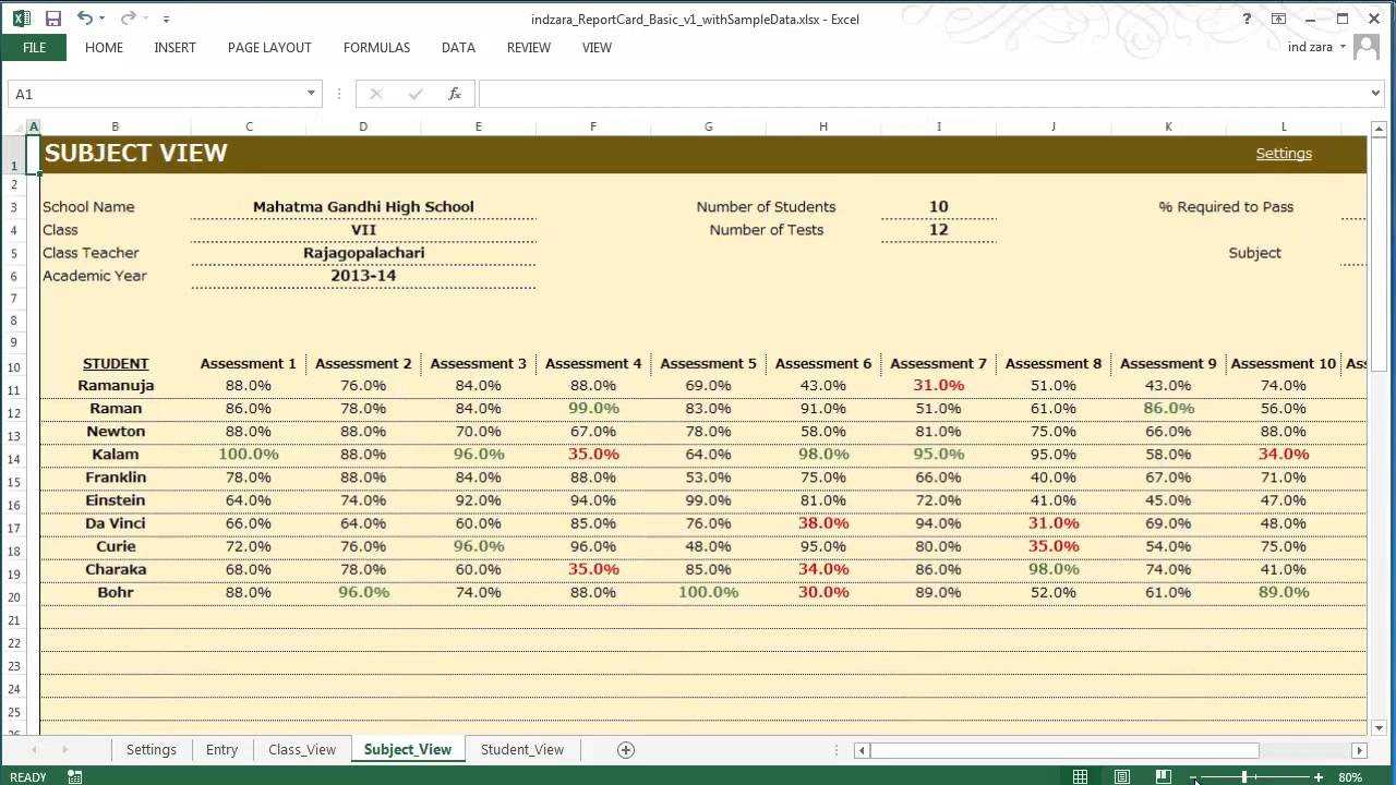 Report Card (Basic) - Excel Template For Result Card Template