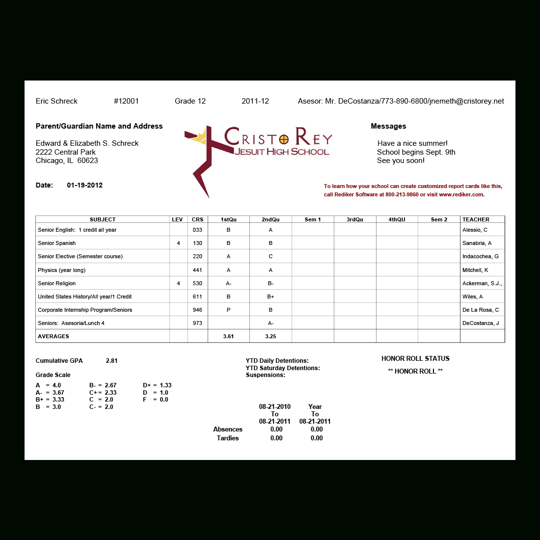 Report Card Software – Grade Management | Rediker Software Within High School Student Report Card Template