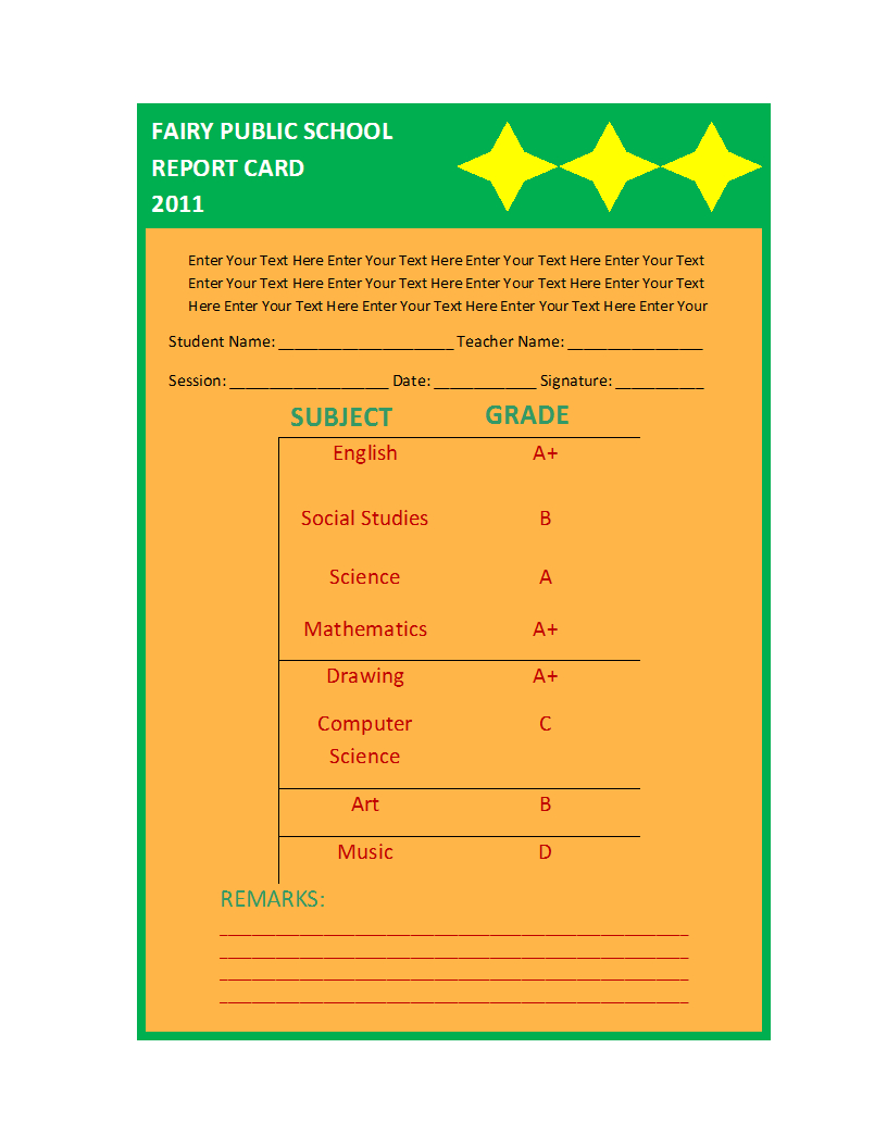 Report Card Template For Report Card Format Template