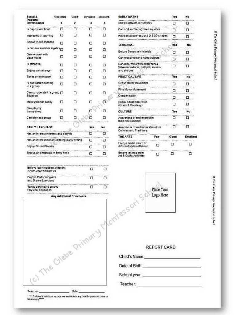 Report Card Templates « Montessori Alliance Pertaining To Report Card Template Pdf