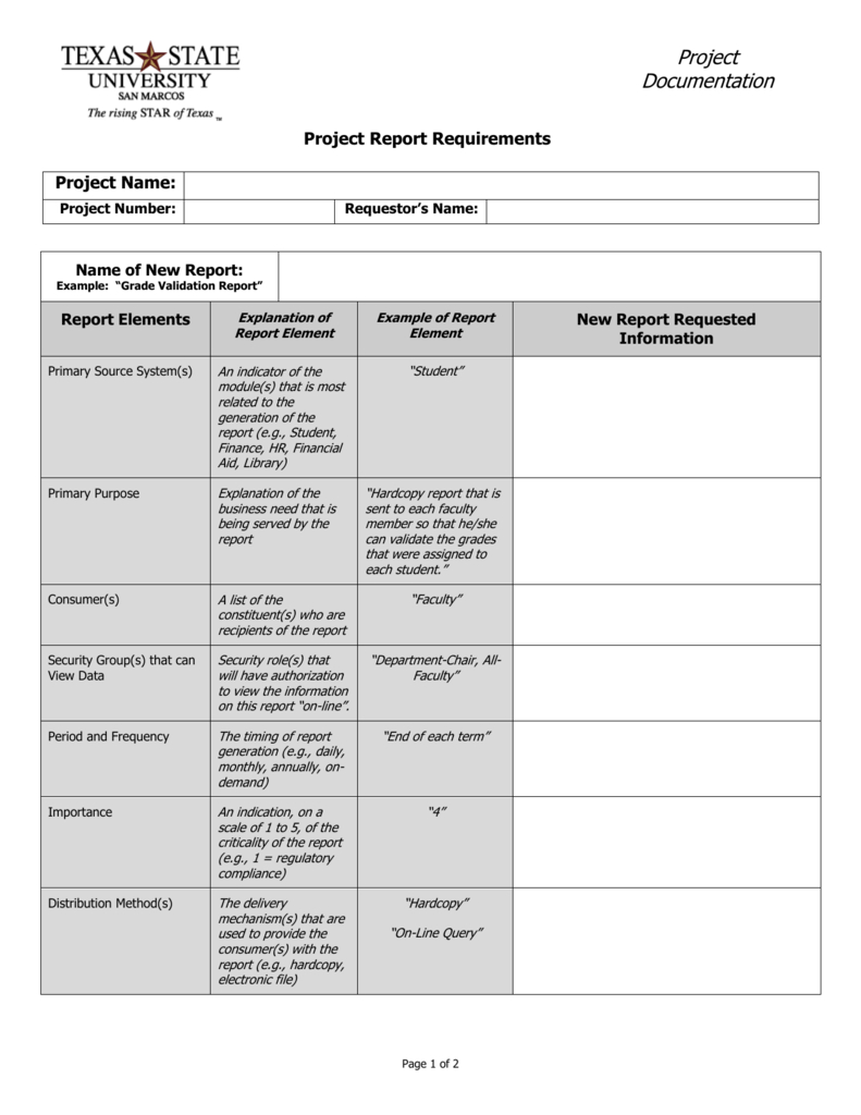Report Requirements Template Inside Report Requirements Template