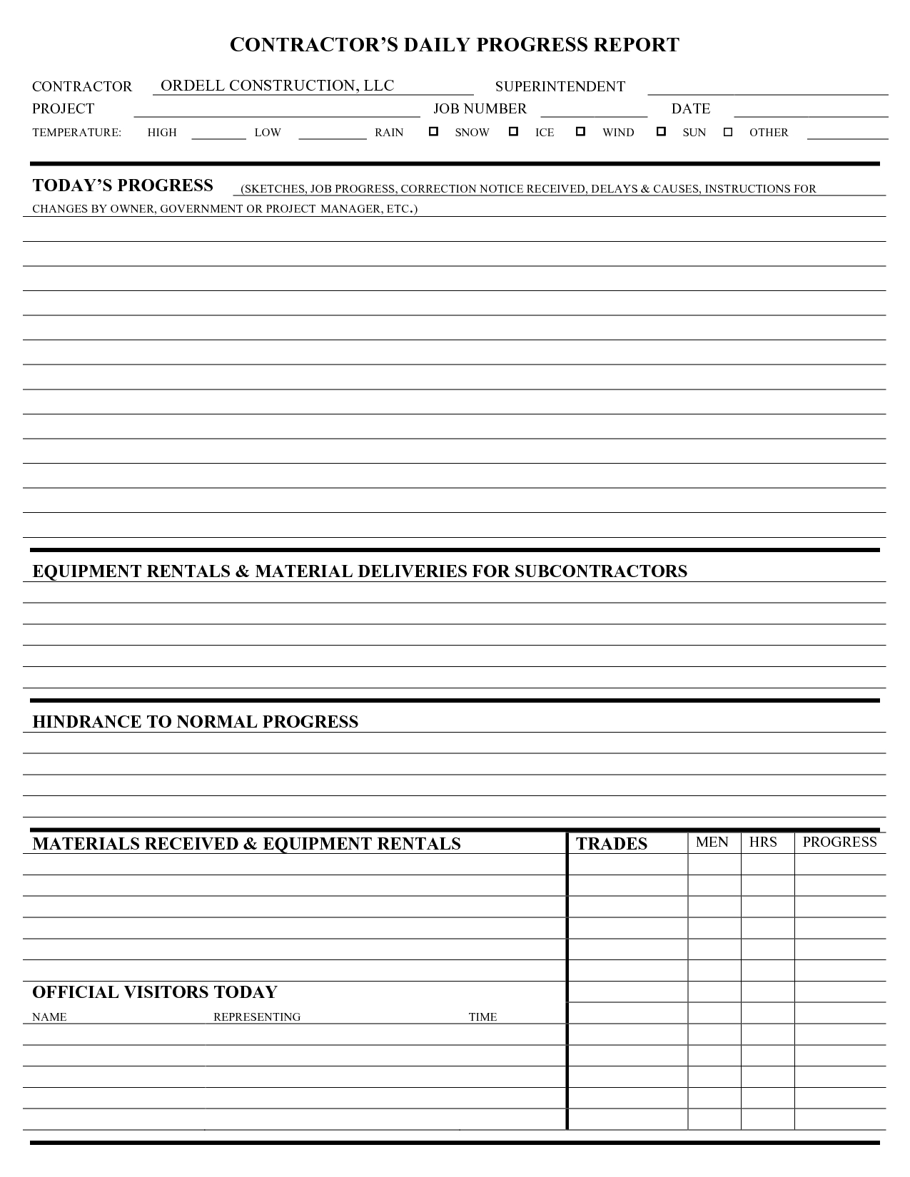 Report Template Excel And Construction Daily Free Word Pdf In Free Construction Daily Report Template
