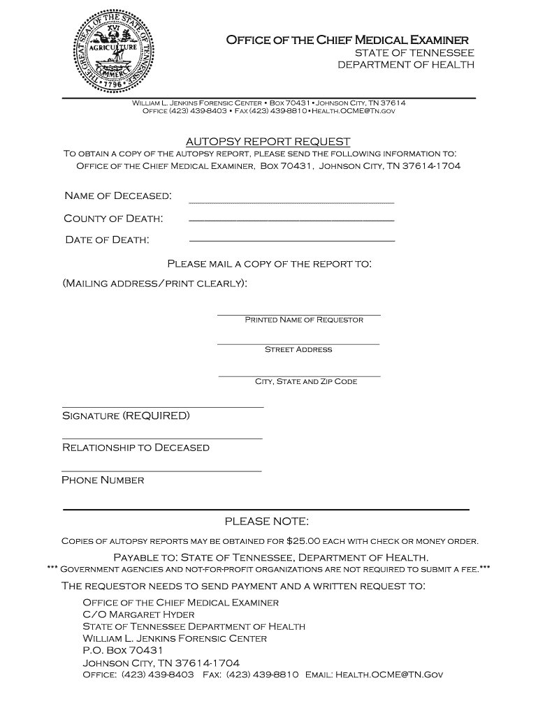 Request Autopsy Report Tn – Fill Online, Printable, Fillable With Regard To Autopsy Report Template