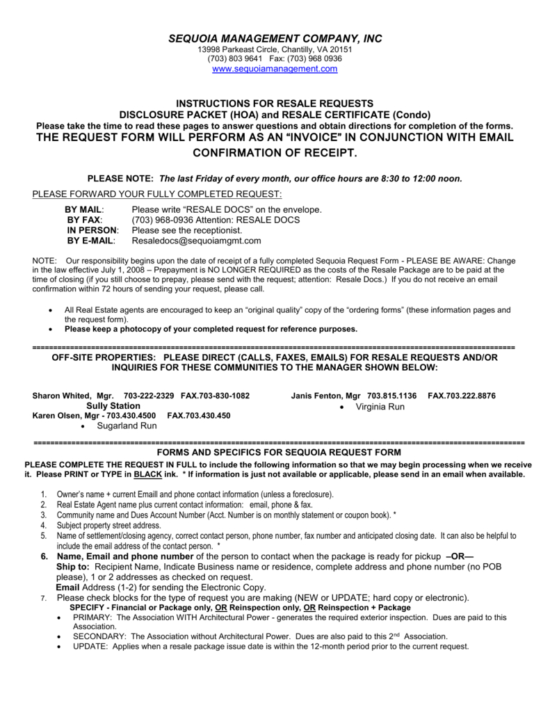 Resale Document Request Form – Centreville Community Foundation With Resale Certificate Request Letter Template