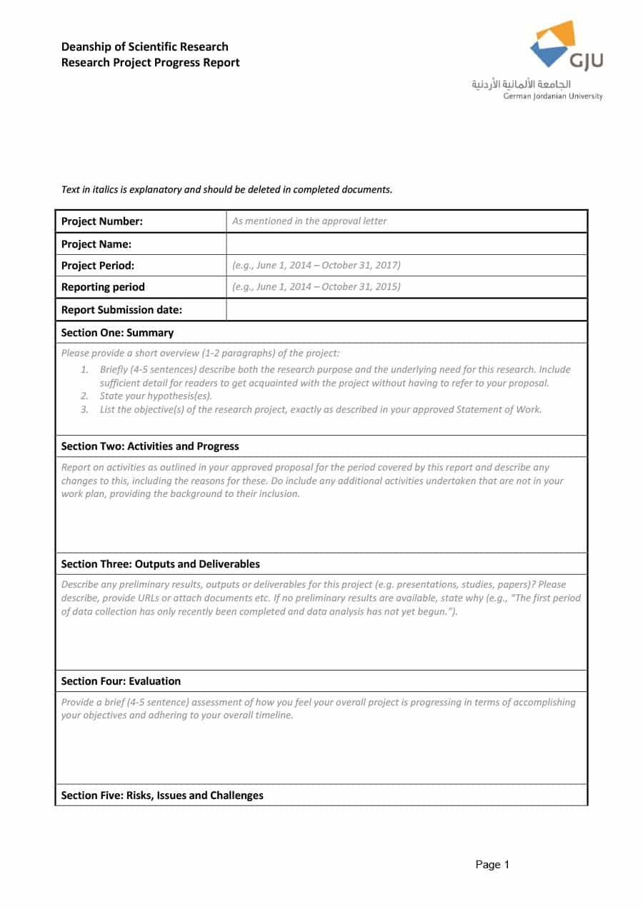 Research Project Progress Report Template - Atlantaauctionco For Research Project Report Template