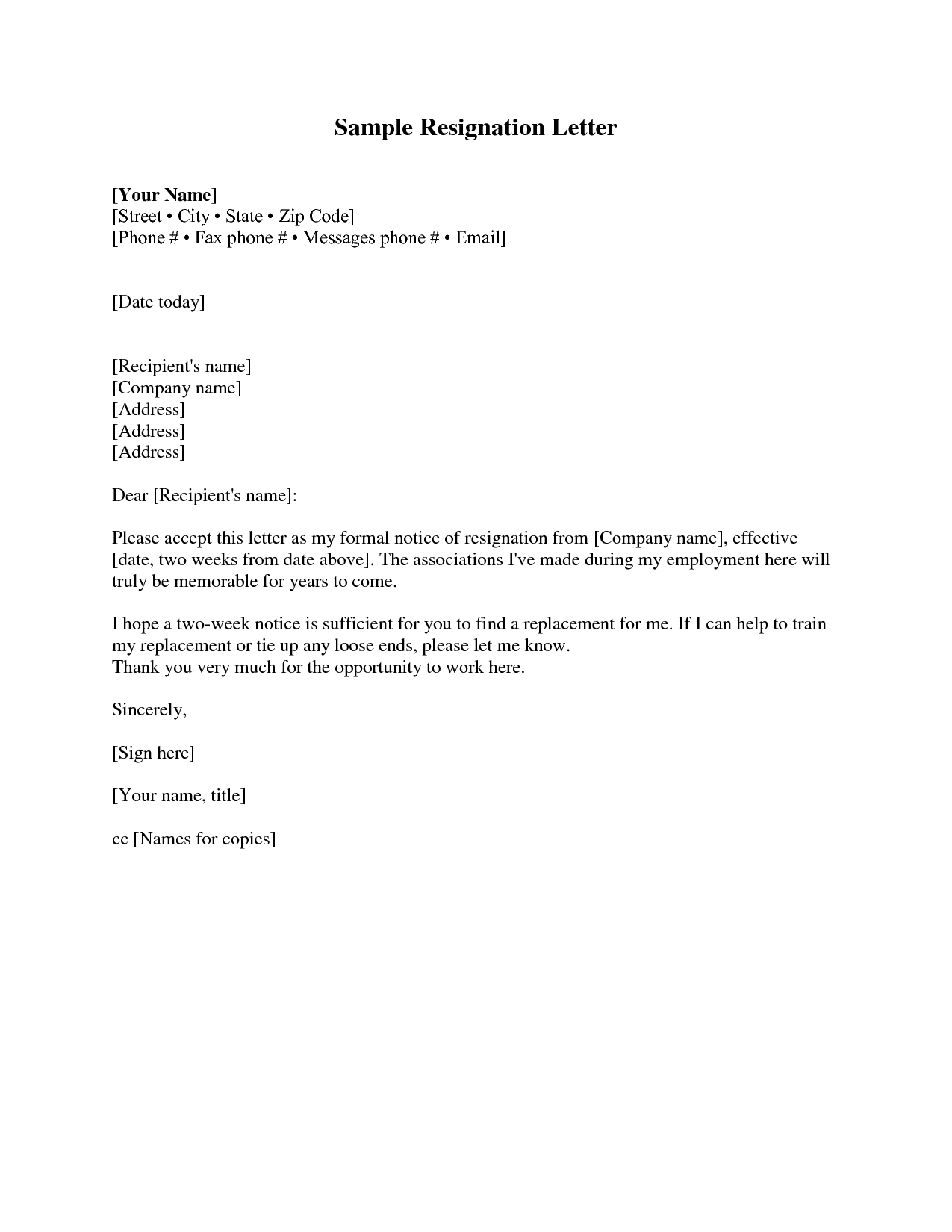 Resignation Letter 2 Weeks Notice Resignation Letter For 2 Weeks Notice Template Word