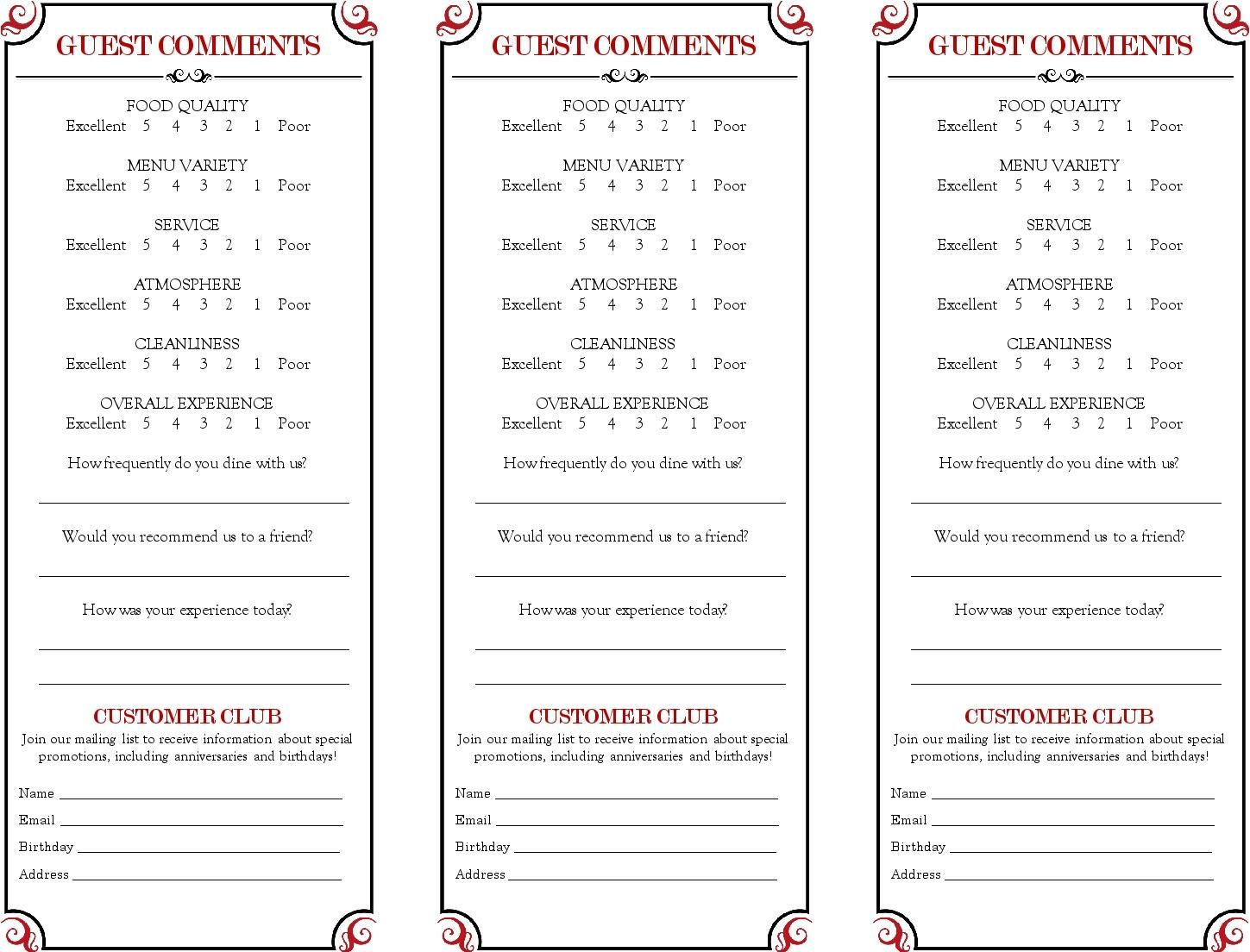 Restaurant Comment Card – Google Search | Comment Cards In Pertaining To Restaurant Comment Card Template