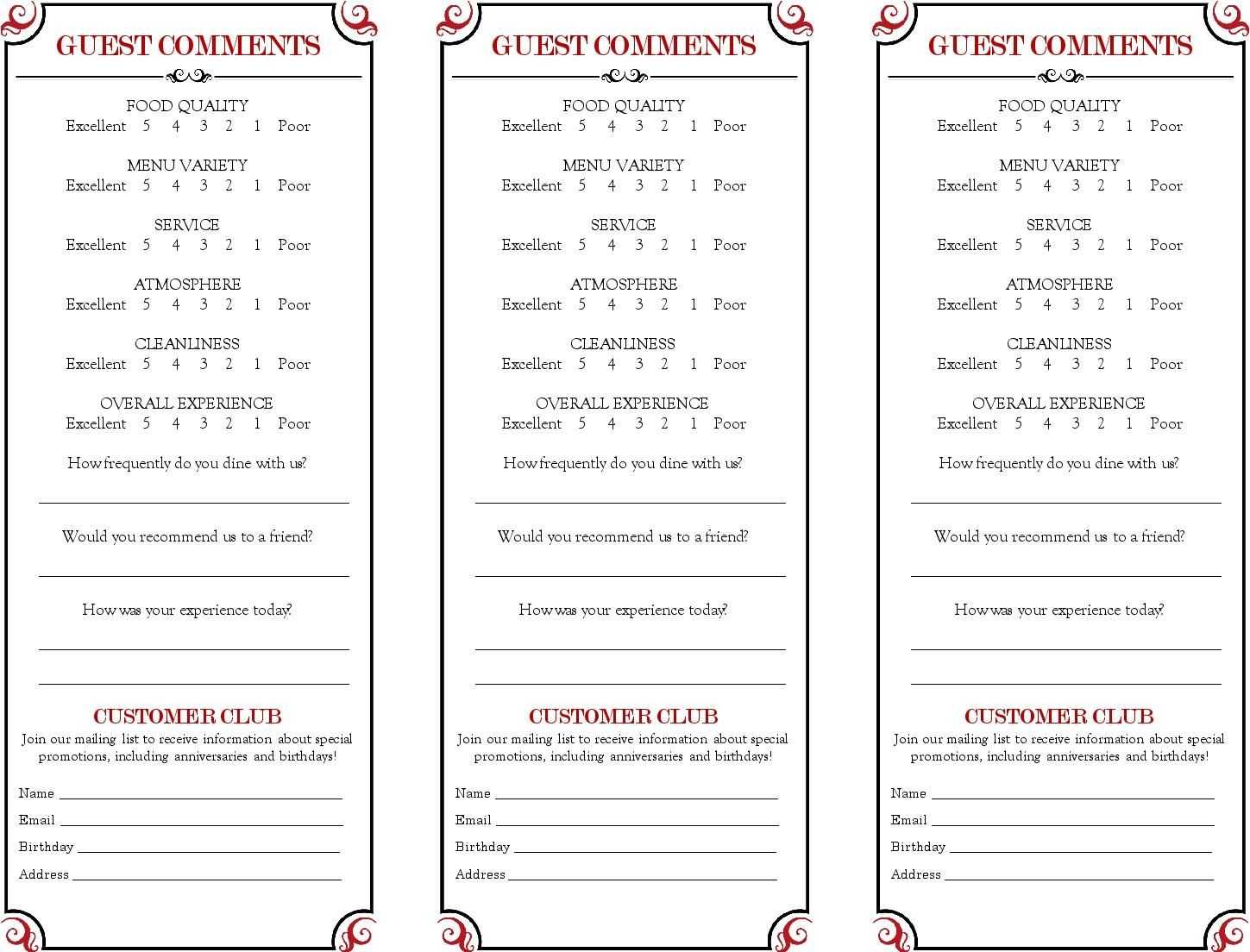 Restaurant Comment Card – Google Search | Comment Cards In Pertaining To Restaurant Comment Card Template