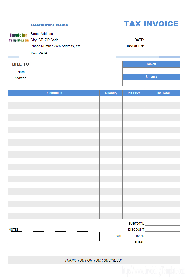Restaurant Dining Invoice Template (Vat) | Invoice Template Intended For Proof Of Delivery Template Word