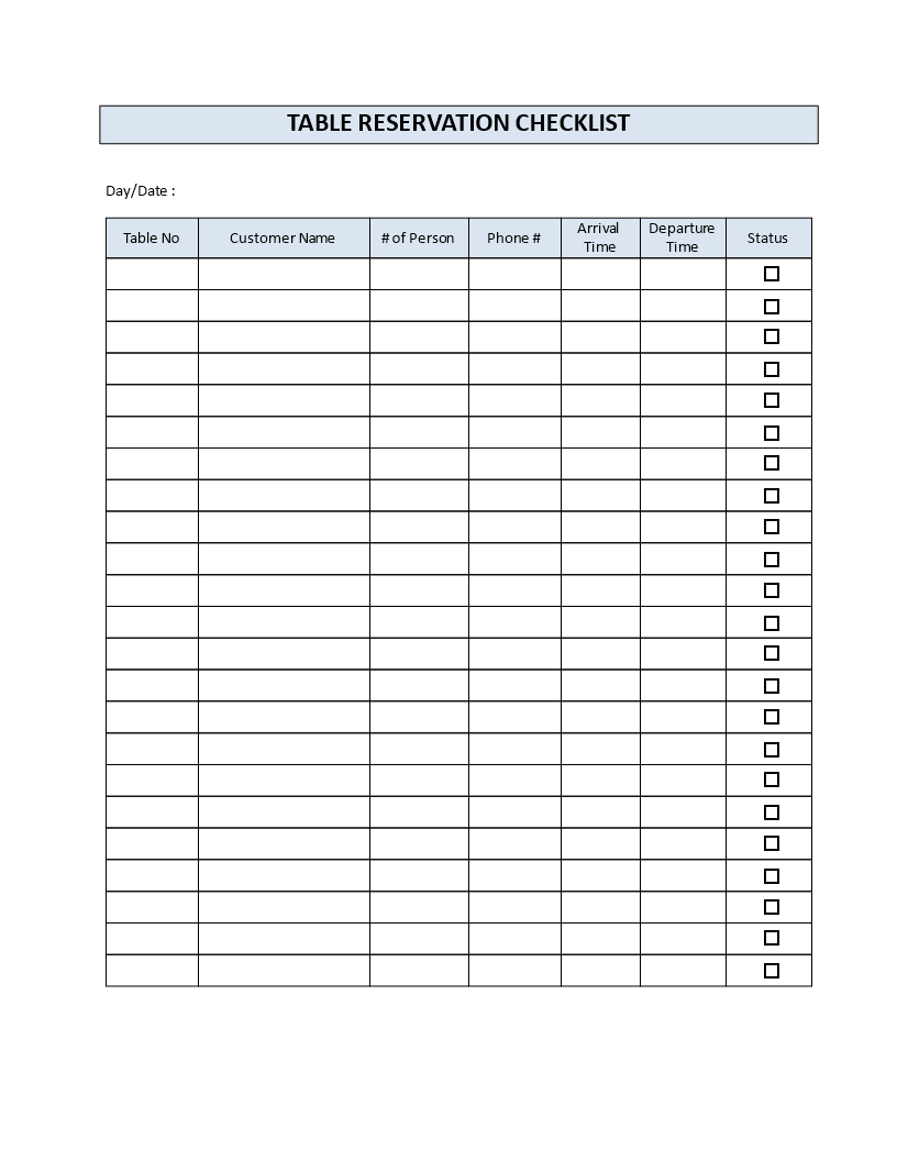 Restaurant Table Reservation Checklis – Download This Table Within Table Reservation Card Template