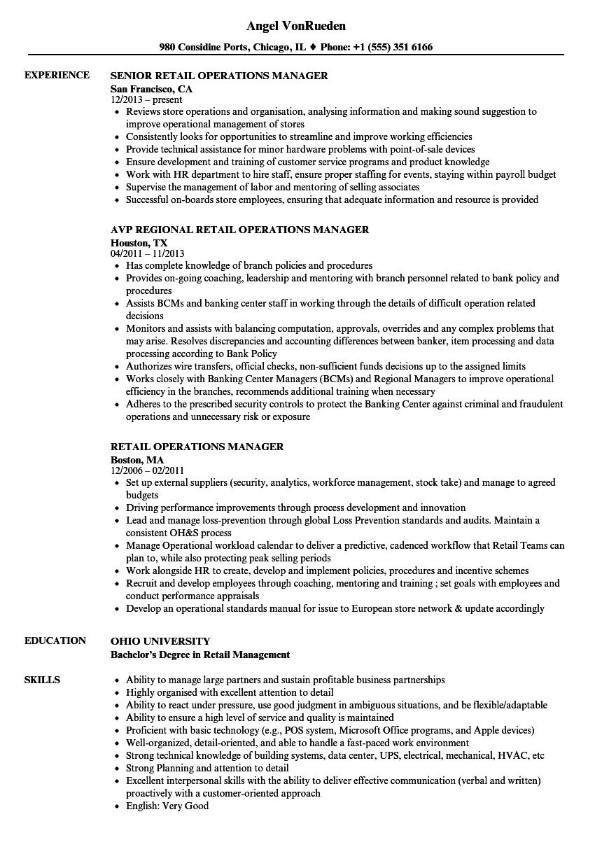 Retail Operations Manager Resume Samples | Velvet Jobs For Operations Manager Report Template