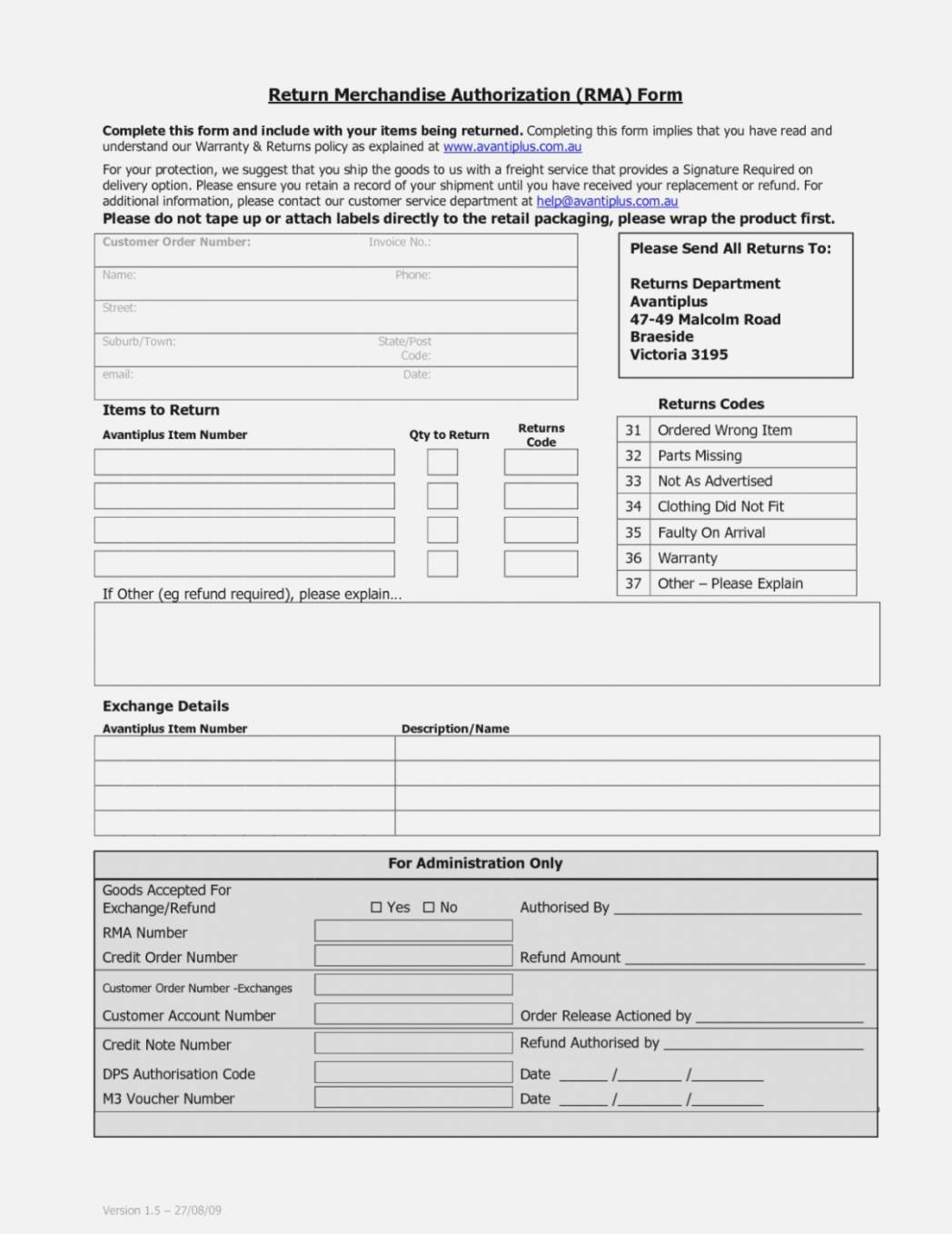 Return Material Authorization Rma Form Legal Forms And Of In Rma Report Template