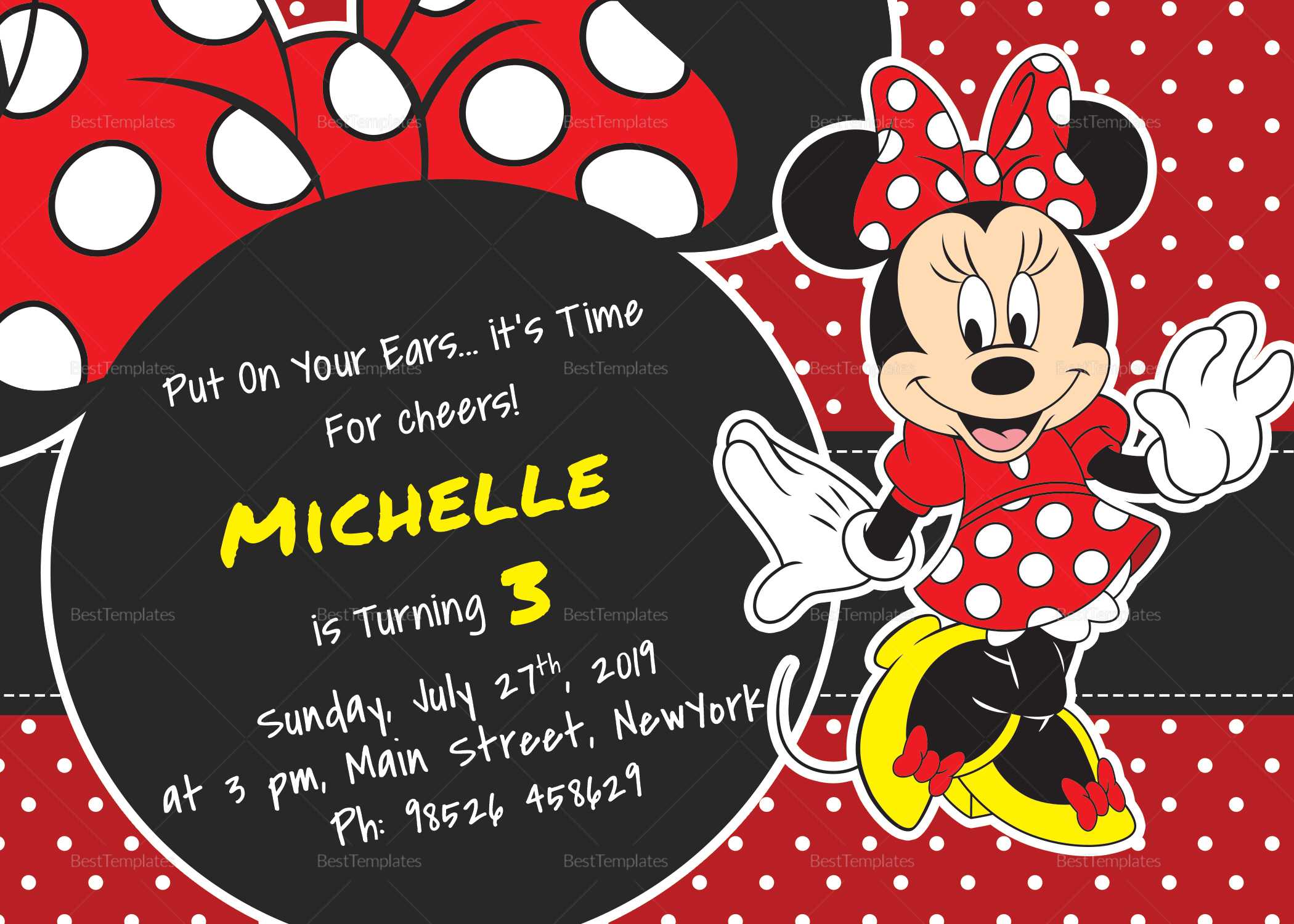 Rocking Minnie Mouse Birthday Invitation Card Template Pertaining To Minnie Mouse Card Templates