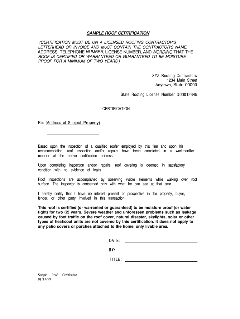 Roof Certification Form Template - Fill Online, Printable Pertaining To Roof Certification Template