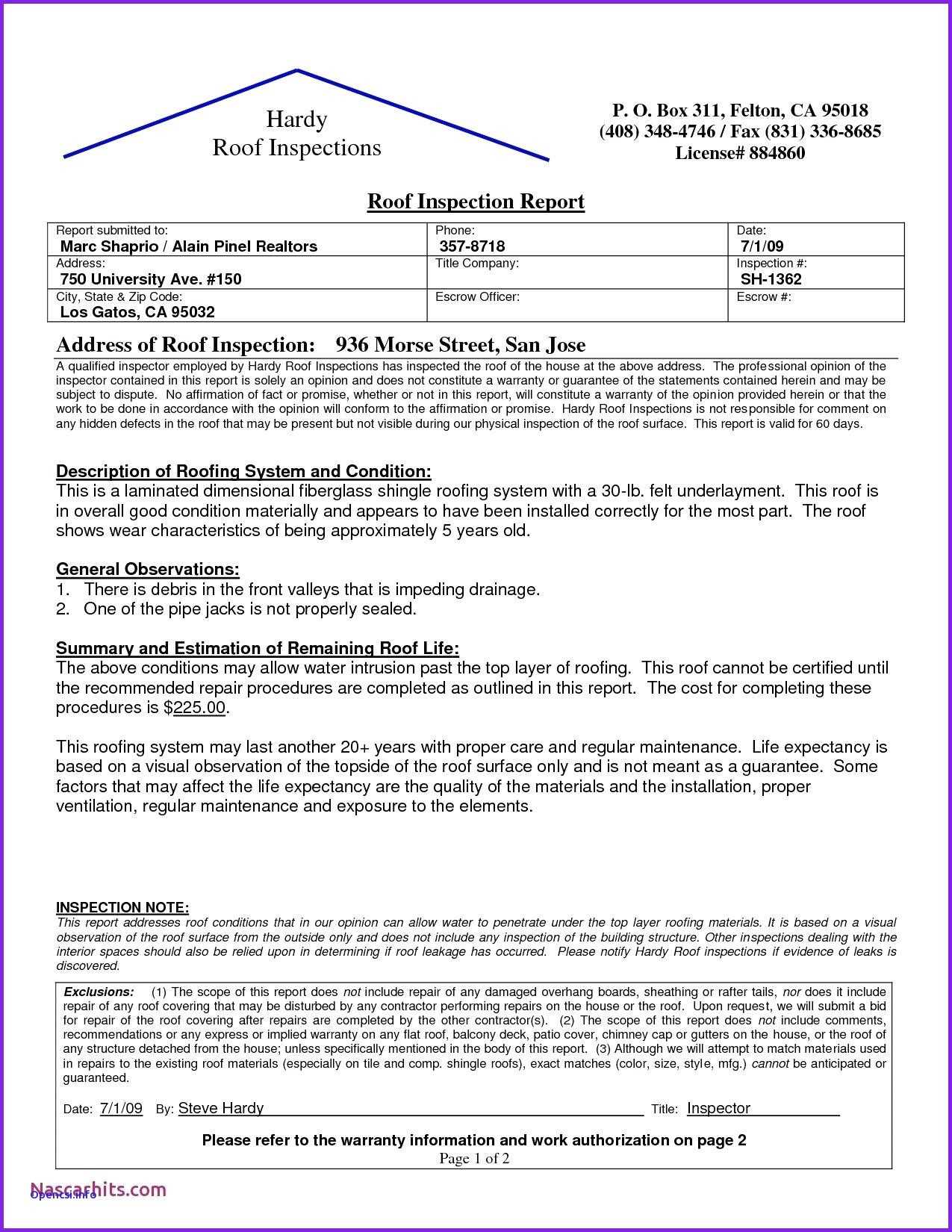 Roof Inspection Letter Template Samples | Letter Template For Roof Inspection Report Template